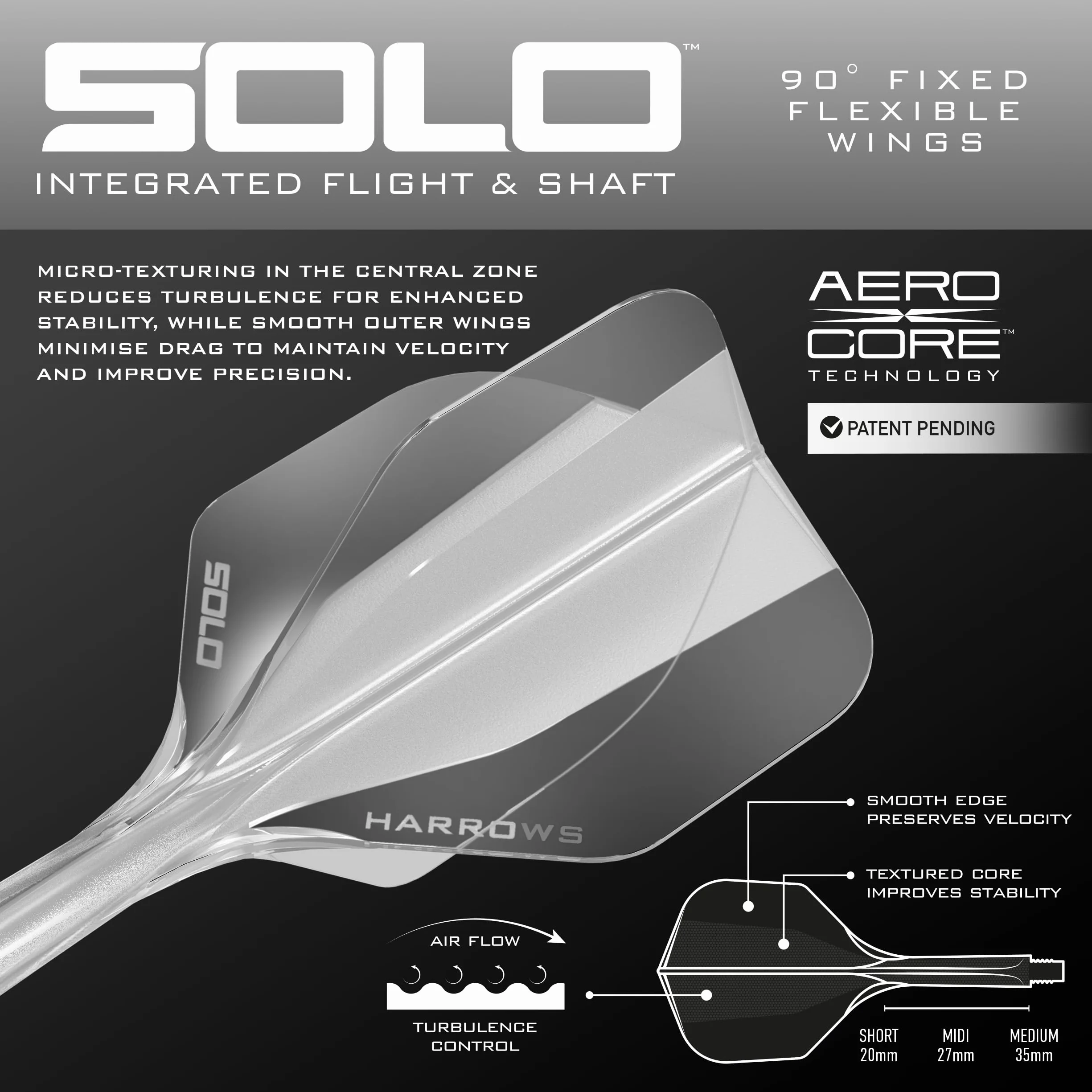 Harrows Solo Sistema integrado de vuelo y eje, 3 vuelos y ejes moldeados, construcción de núcleo aerodinámico de una sola pieza, diseño fijo de 90° para estabilidad, transparente medio