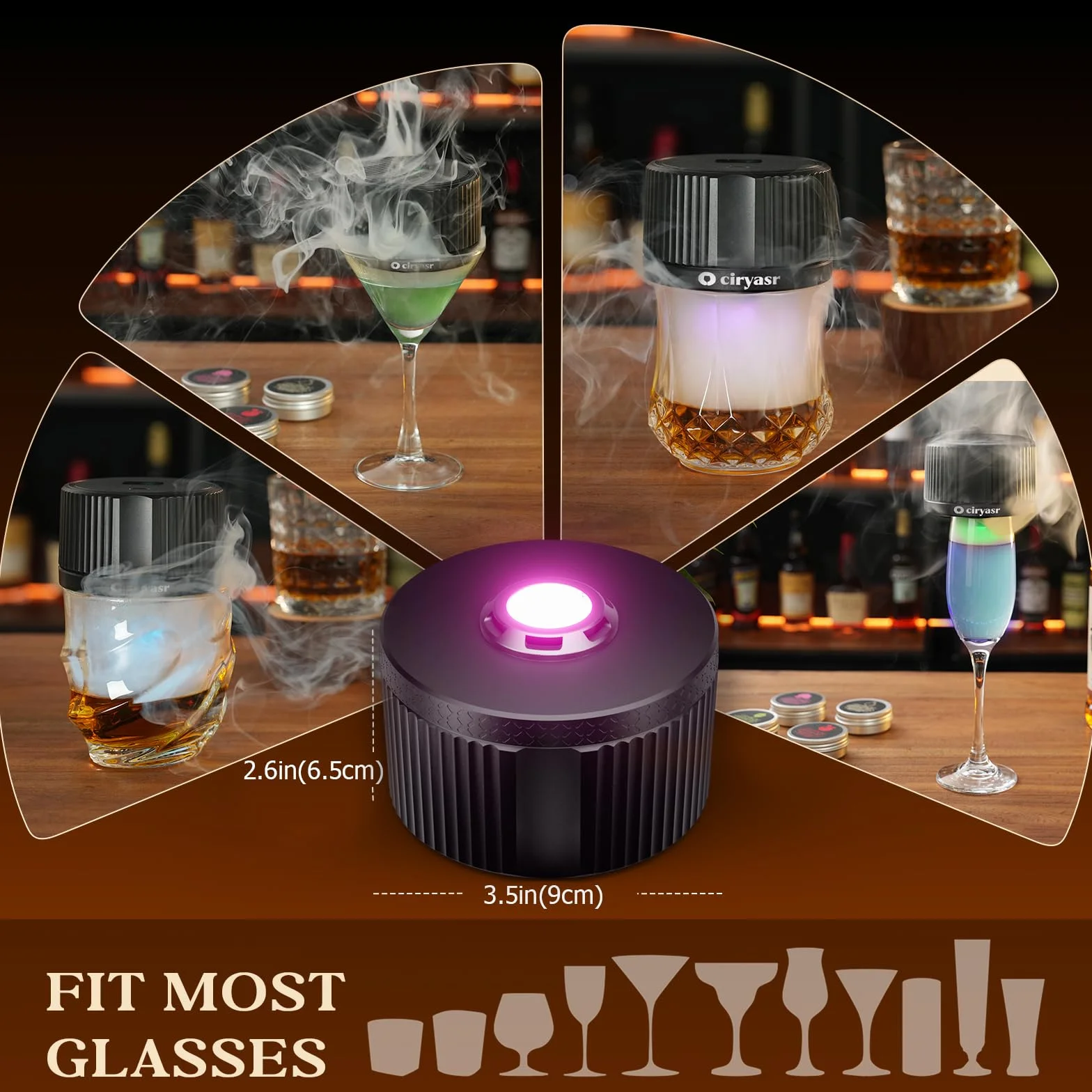 Kit de ahumador de Whisky, Kit de Ahumador de Cóctel con 6 sabores Chips de Madera, 6 Modos de luz, Recargable, Kit de ahumador de Bebidas Antiguas,Regalo para Padres, Esposos y Amantes Los Cócteles