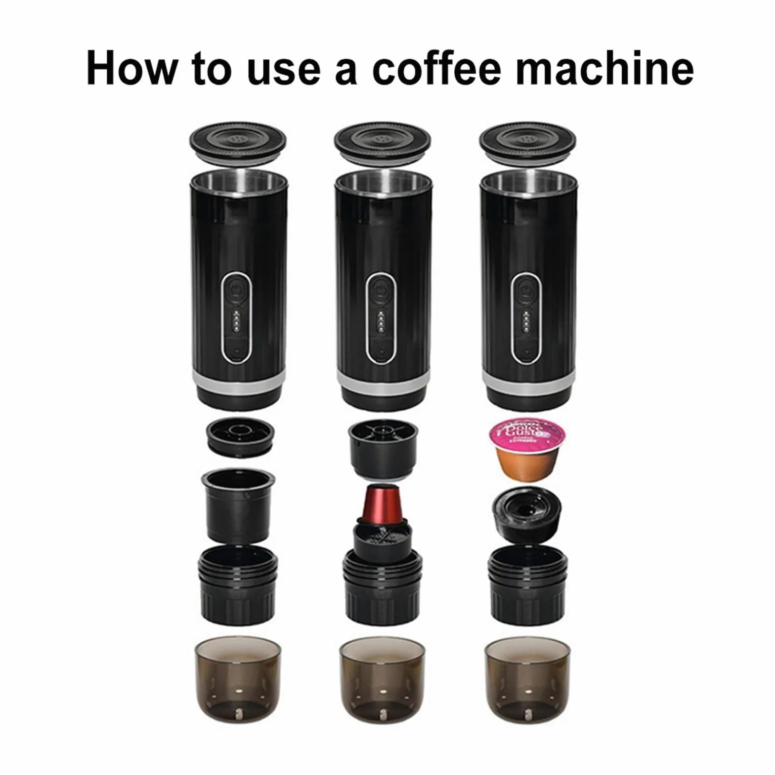 EDEDE Cafetera Portatil, Cafetera portátil con calefacción inalámbrica, Compatible con cápsulas y café molido, 3 en 1, for Viajes de Acampada para Viajes Camp