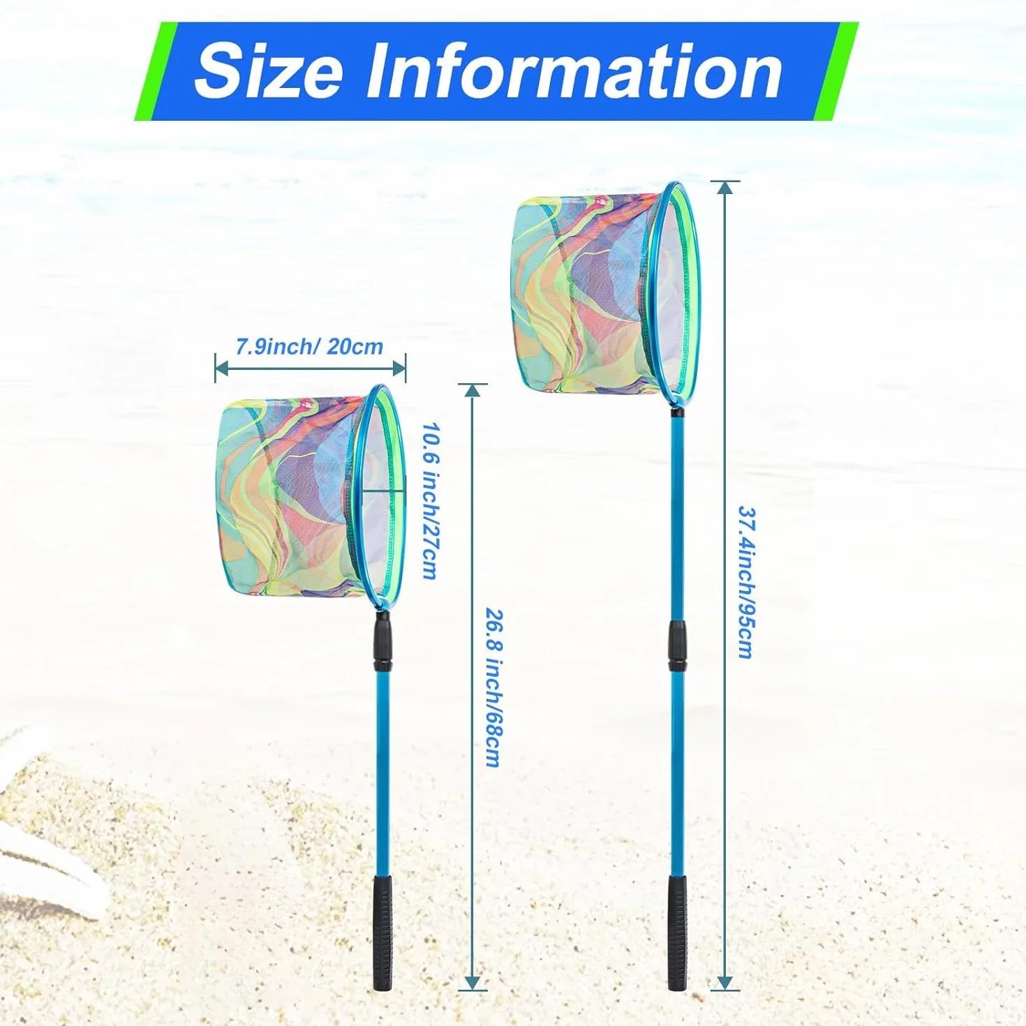 KAHEIGN 3 Piezas Redes de Pesca para Niños, 95CM Red Telescópica Extensible 68-95CM para Mariposas Insectos Peces