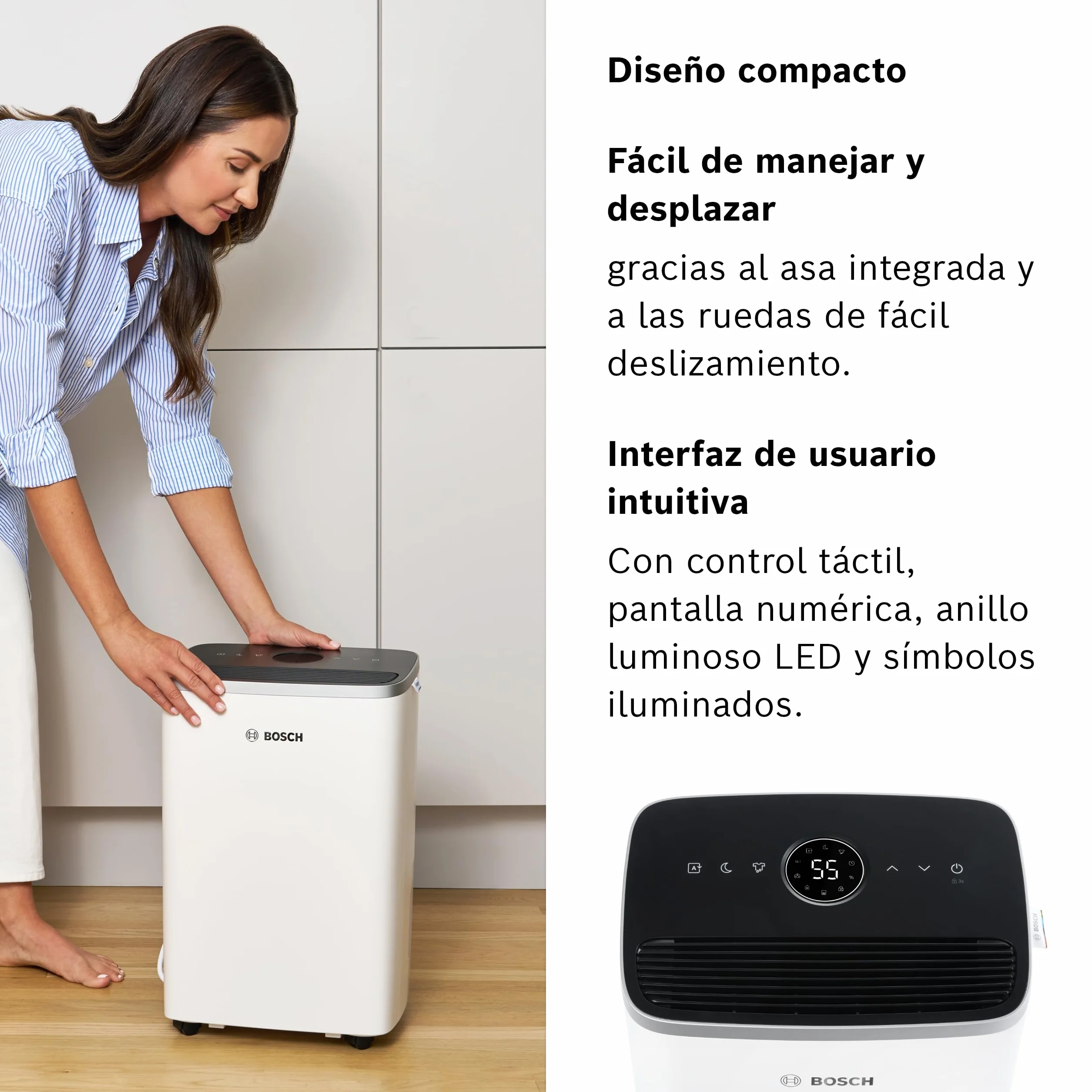 Bosch Deshumidificador Dry 4000 - Fácil. Eficiente. Silencioso. Para tu Hogar y Dormitorio - Para Habitaciones de hasta 33 m² - Secado Rápido para tu Colada