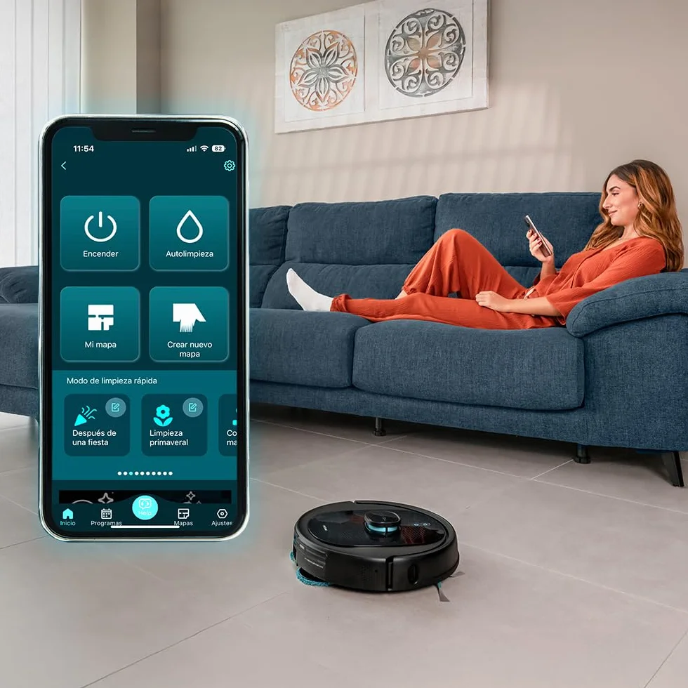 Cecotec Robot Aspirador Conga 9990 AI Spin Revolution Ultra Power Home, 10.000 Pa, Navegación láser, Base de autovaciado, Inteligencia Artificial, Evita Objetos, Control App, 240 min Autonomía