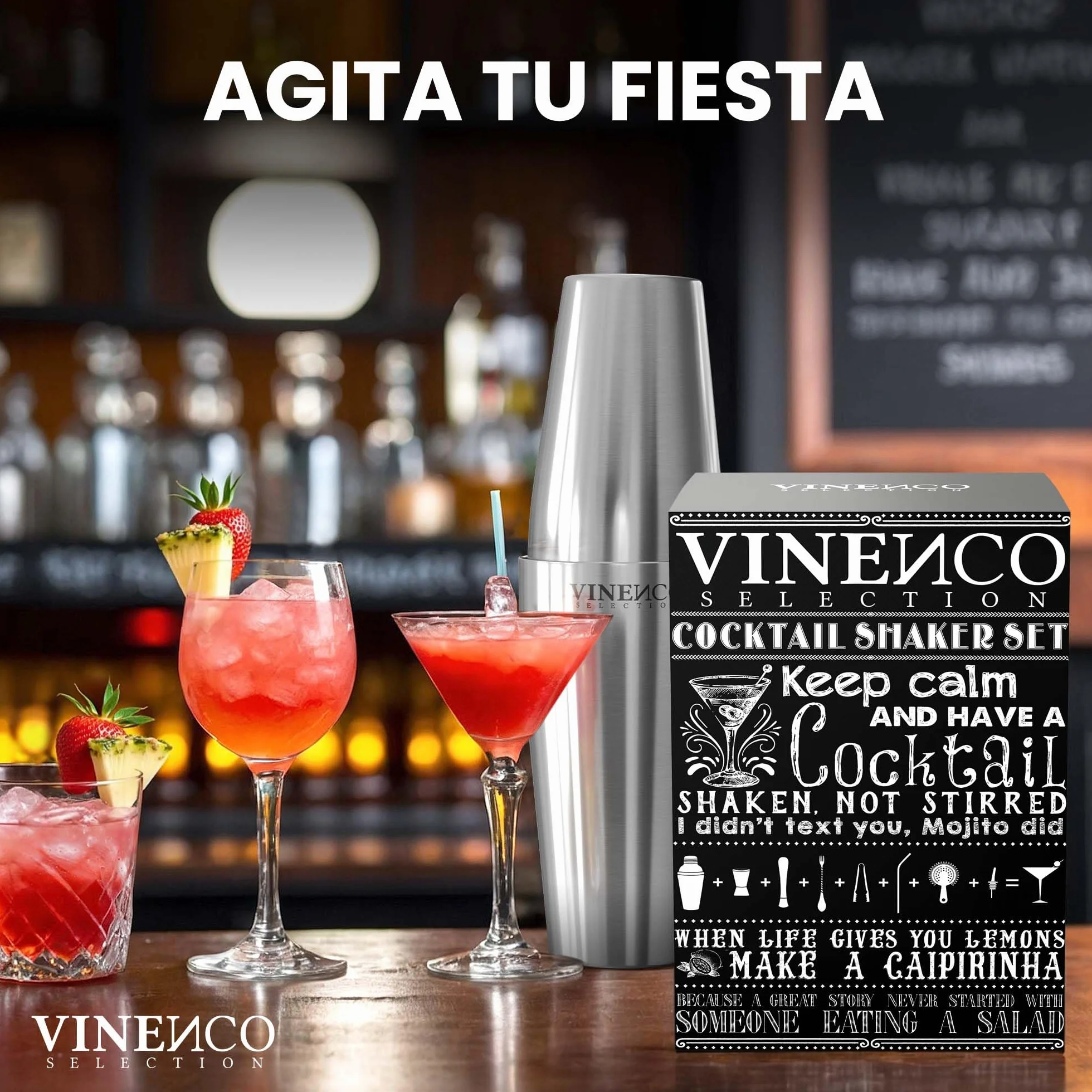 Coctelera Coctéles con Soporte Boston y Accesorios Profesional + Cóctel Recetas: Juego Coctelería de Calidad | Cocktail Shaker Set Fiesta Bar Kit: Martini Gin Tonic Mojito, Caja Regalo Mujer Hombre