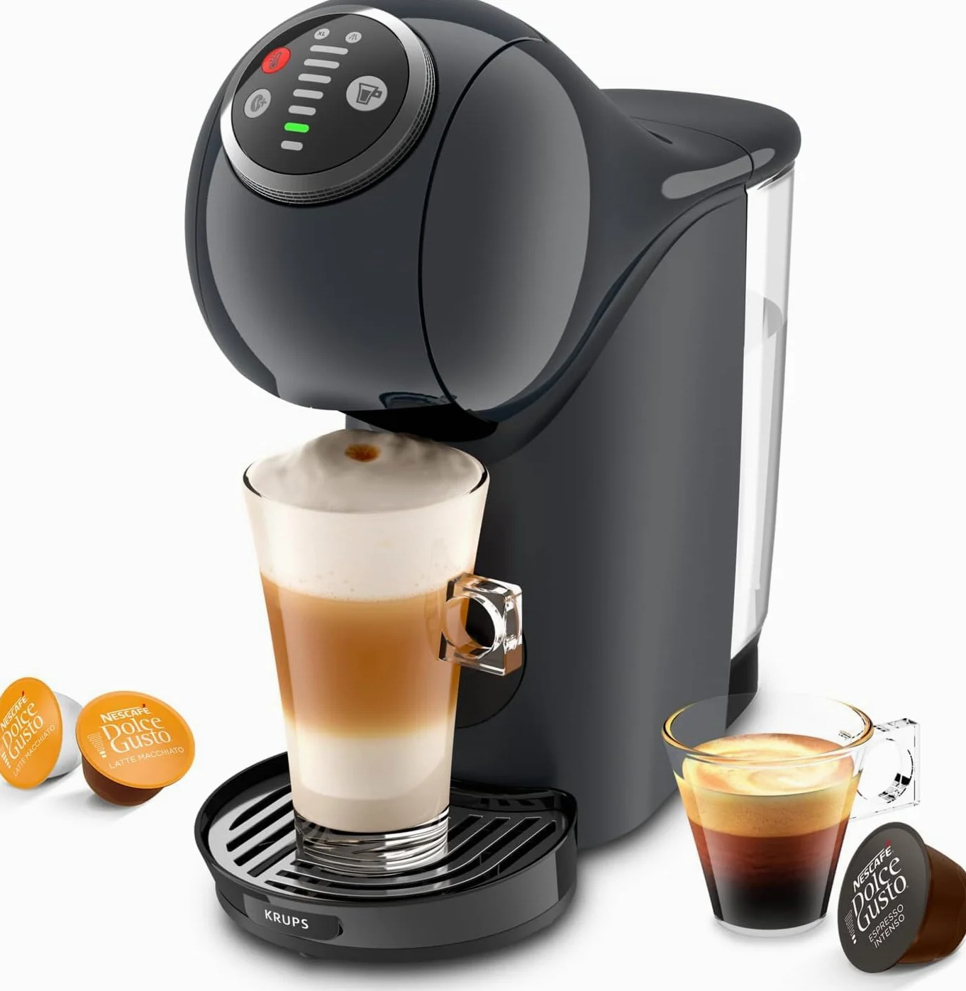 Krups Dolce Gusto Genio S Plus, Cafetera Cápsulas, Depósito 0,8L, Negra | Ultracompacta, 15 Bares, Bebidas calientes y frías, Tecnología Automática, 4 Niveles temperatura, Espresso Boost, KP340B