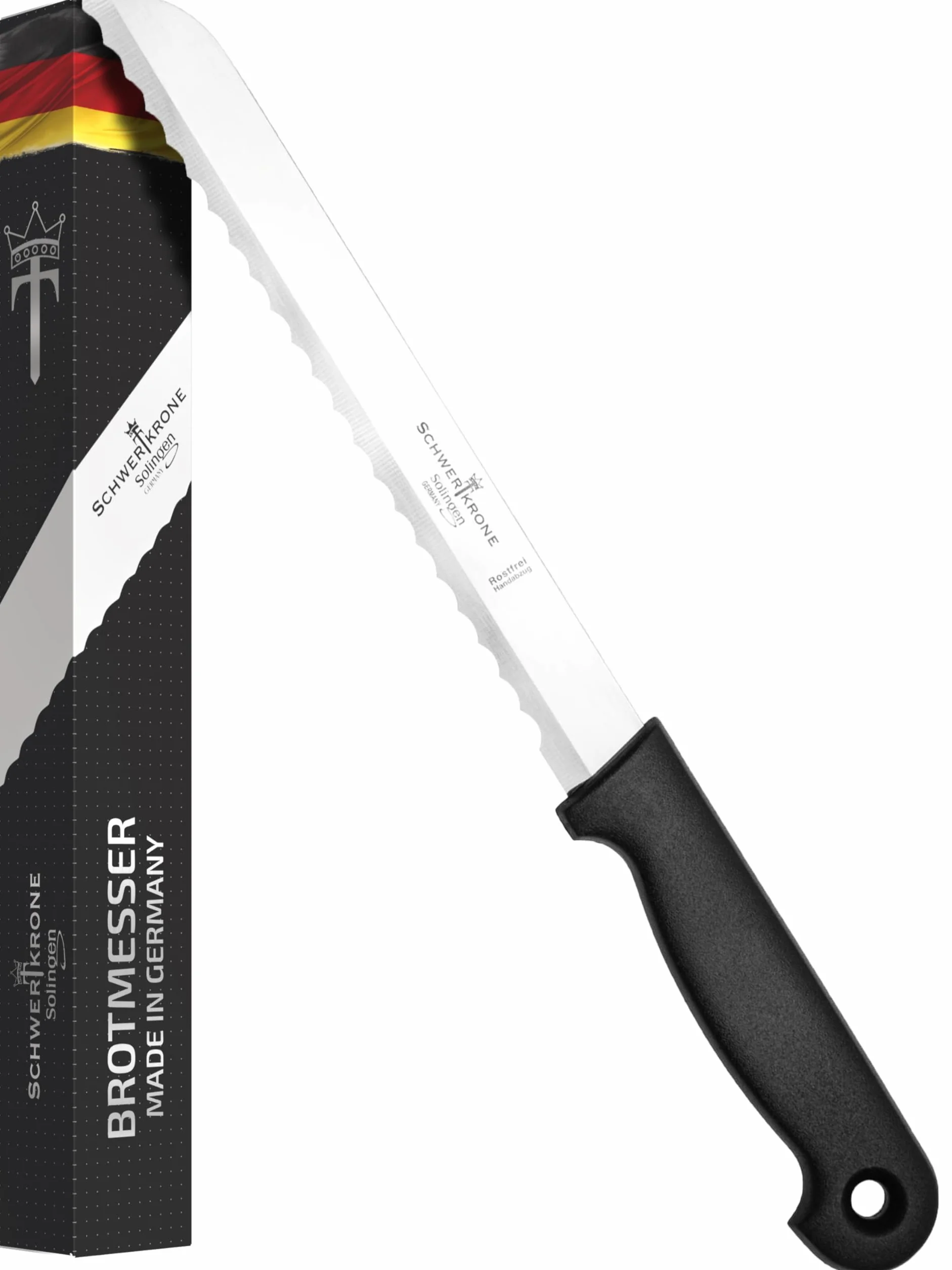 Schwertkrone Solingen - Cuchillo de pan con filo ondulado (acero inoxidable, hoja de 19 cm, apto para lavavajillas, fabricado en Alemania)