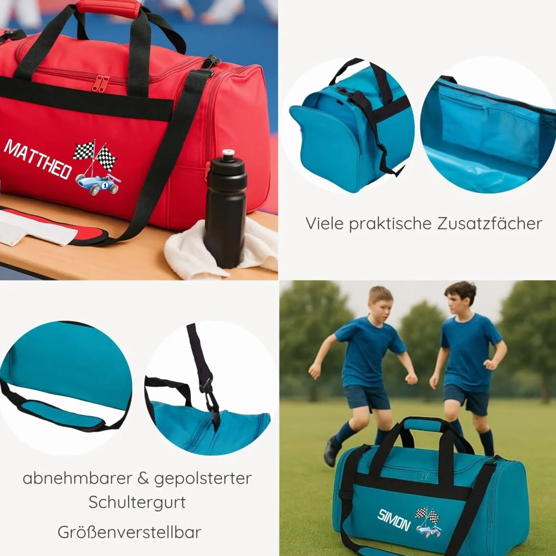 Minimutz Bolsa de deporte infantil personalizada coche carreras 26 L azul oscuro