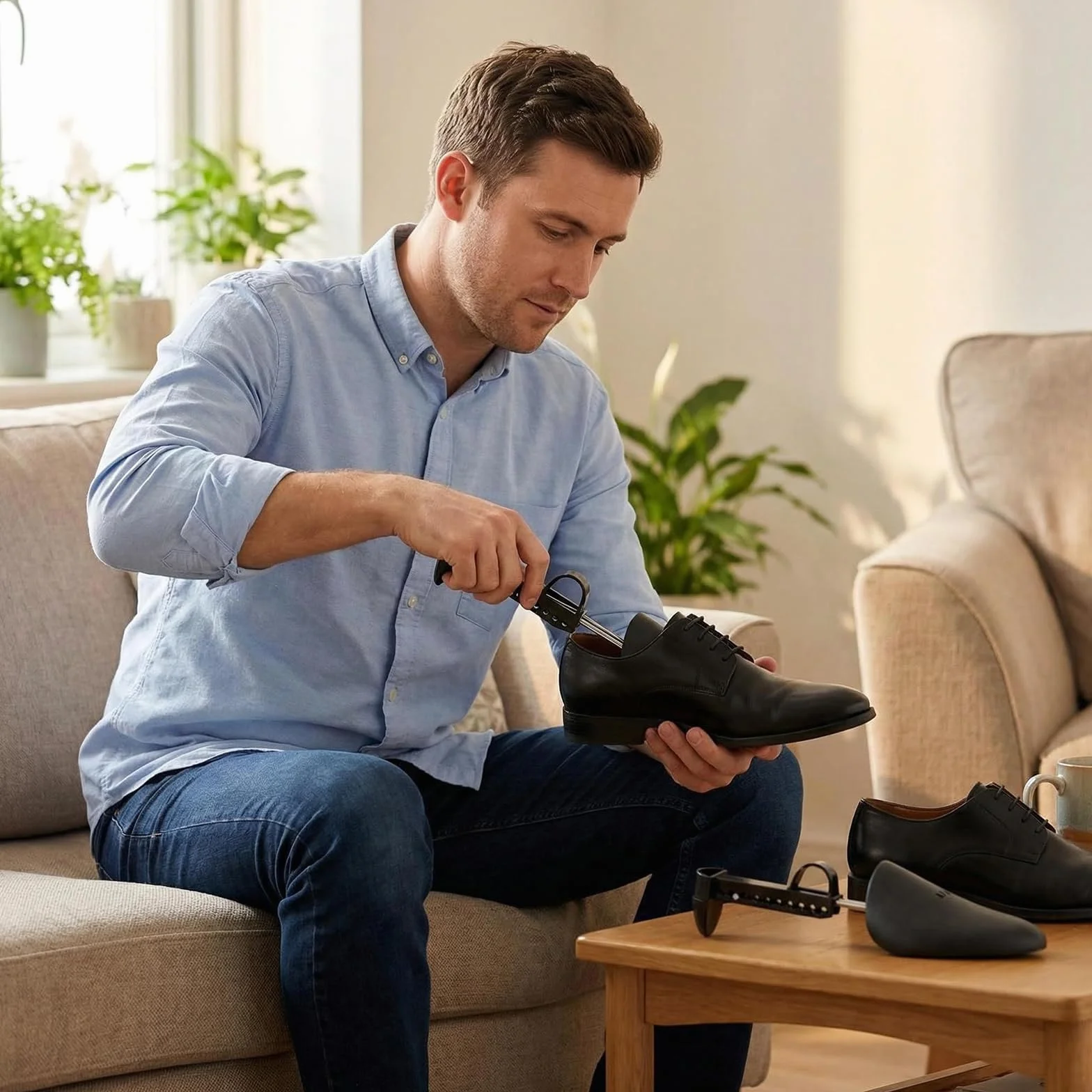 2 pares plástico de longitud ajustable para hombre zapatos de árbol zapatero soporte para botas soporte práctico para zapatos con bobina de resorte de tensión para la mayoría de los zapatos