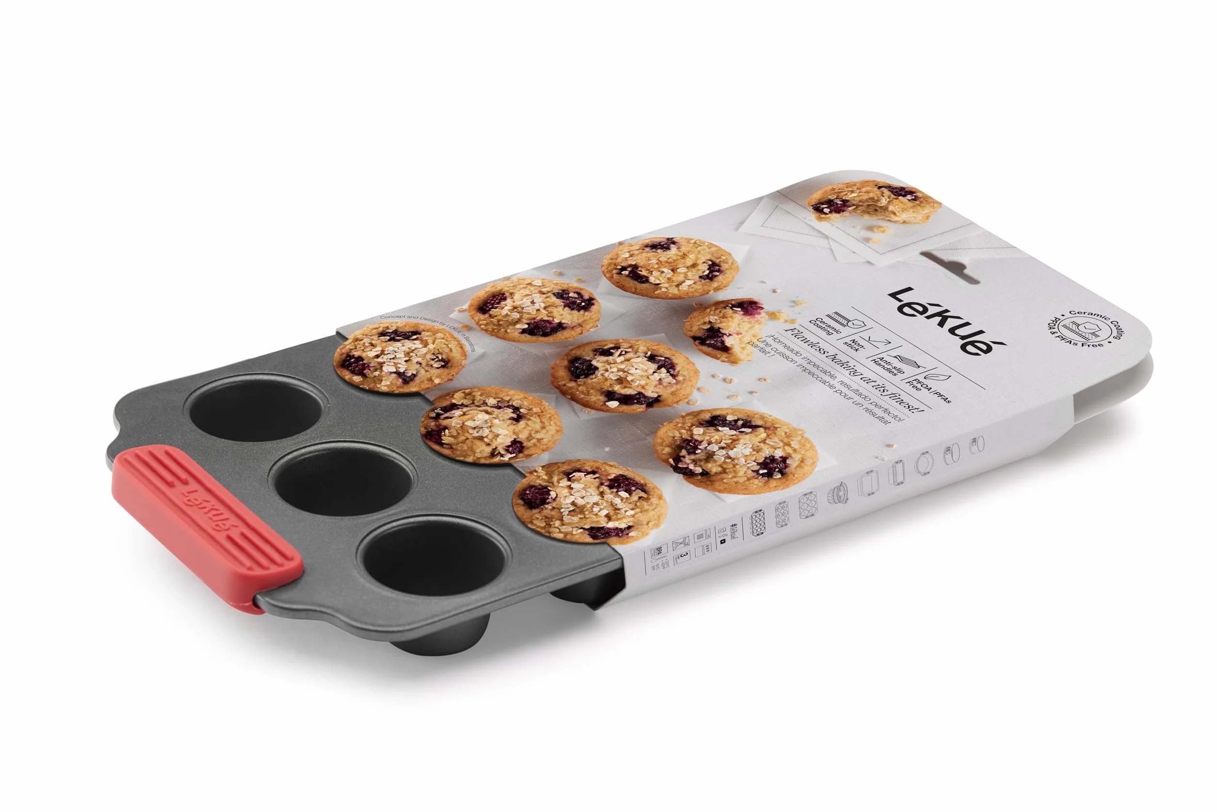 Lékué Molde Mini Muffins Pastelería antiadherente Metálico, 12 cavidades