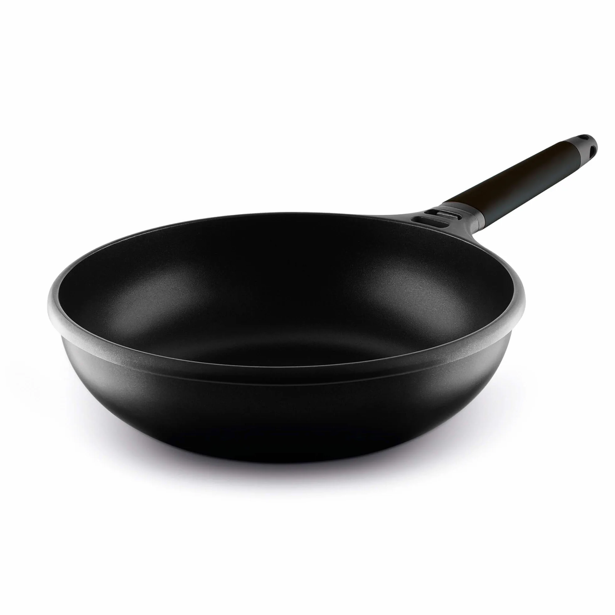 CASTEY - Sartén Wok de Inducción, 28 cm, Color Negro, Mango Desmontable, Antiadherente, Distribuye el Calor de Forma Homogénea, Ligera y Cómoda, Fácil de Limpiar, Apta para Todas las Cocinas