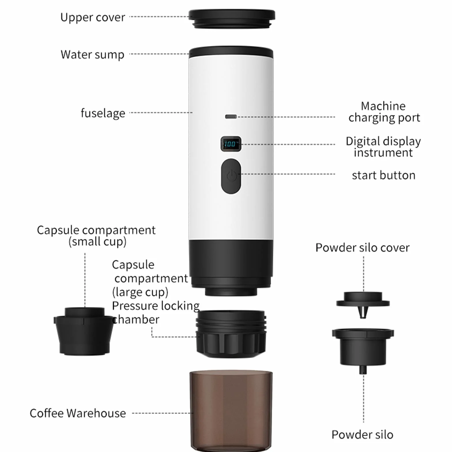 Cafetera portátil 3 en 1 de 72 W, portátil recargable, compatible con cápsulas de café expreso y café molido, cafetera de café expreso para oficina, camping, coche, viaje (champán)
