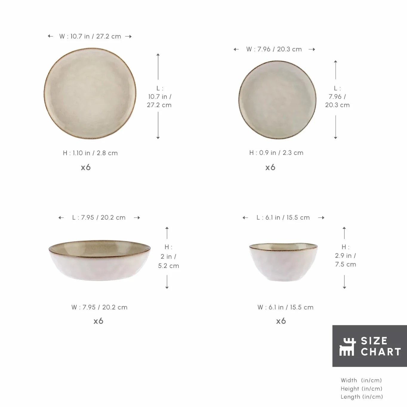 Karaca Aria - Juego de vajilla de cerámica de 24 piezas, juego de platos y cuencos para 6 personas, vajilla de esmalte reactivo con platos laterales y llanos, cuencos para pasta/cereal/sopa (beige)
