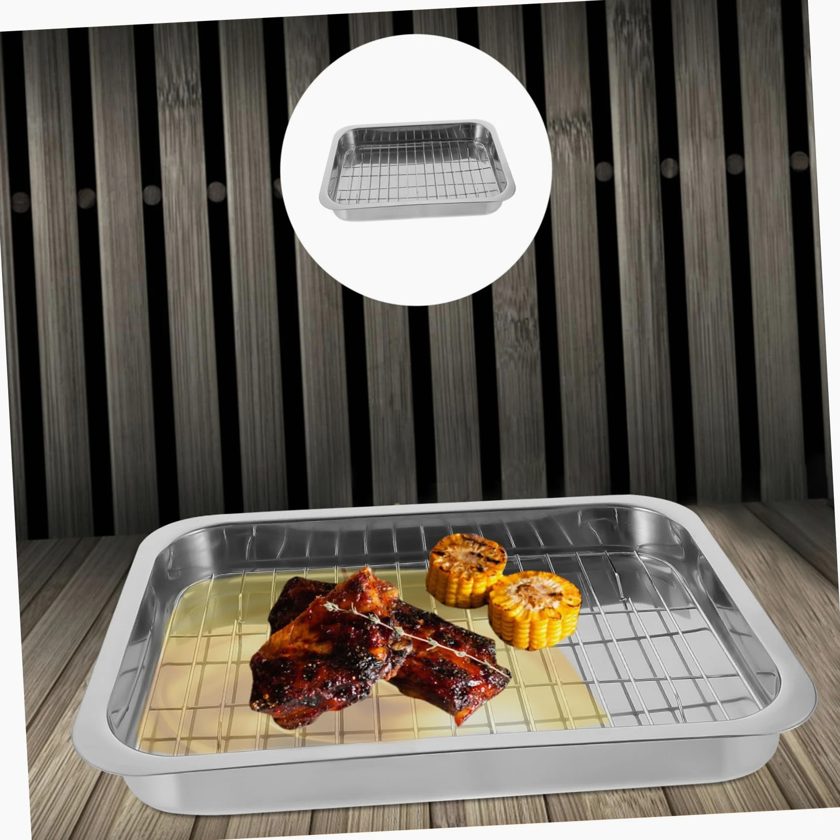 Ciieeo Bandeja Para Hornear Con Rejilla Rectangular 33x23x5 Cm Acero Inoxidable Resistente Horno Cocina Multiusos Almacenamiento