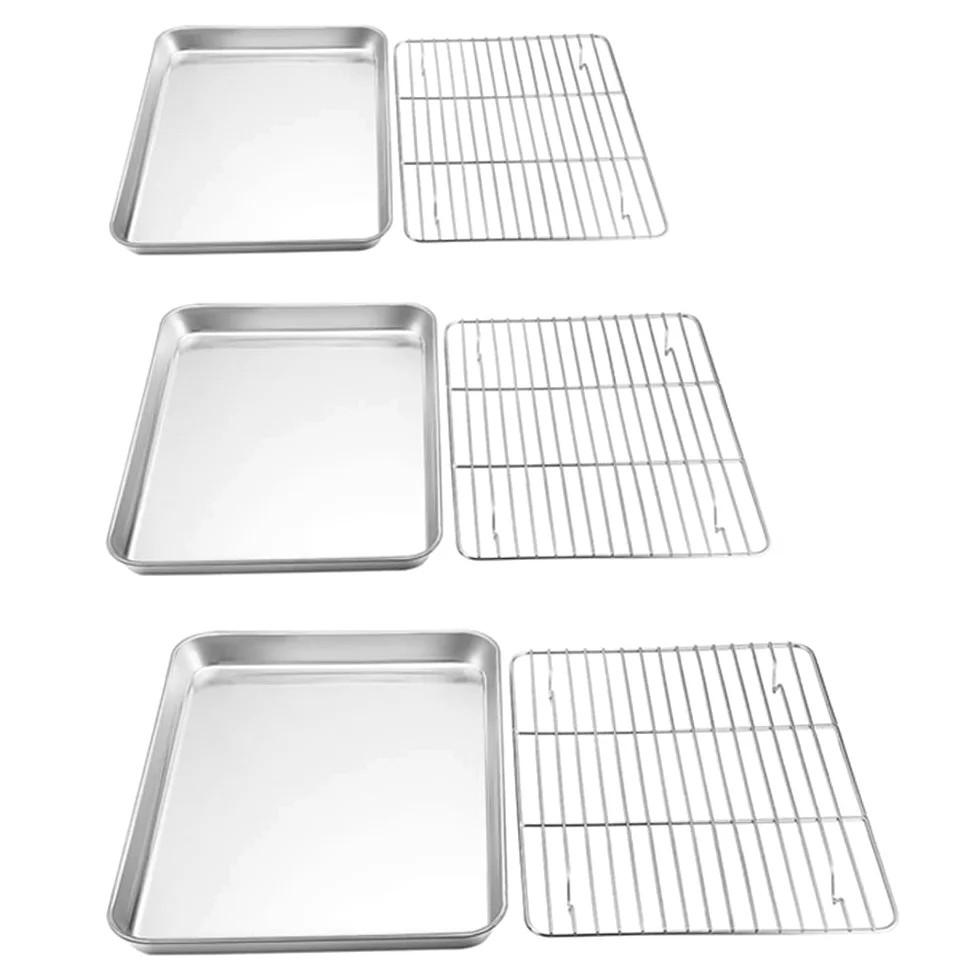 ACiyD Bandeja de Acero Inoxidable para Horno Bandeja para Galletas con Rejilla Utensilios para Hornear (23x17x2,5 cm)