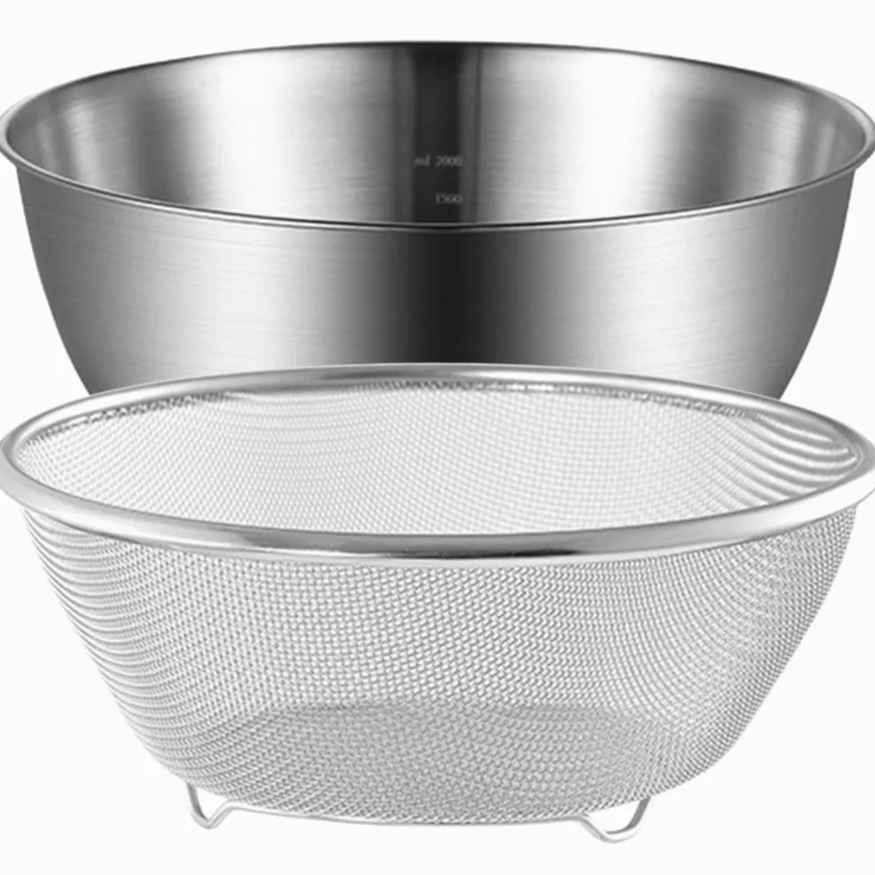 Healeved Colador De Acero Inoxidable Cuenco De Limpieza Ideal Para Arroz Frutas y Verduras