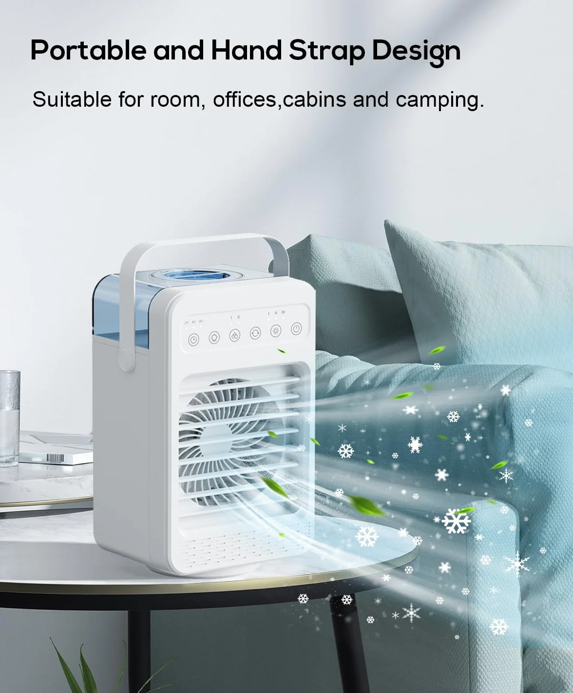 Mini aire acondicionado portatil, Enfriador De Aire Portátil, Ventilador hielo 4 en 1, ventilador nebulizador 4 velocidad del viento, humidificador de 2 niveles para habitación y oficina