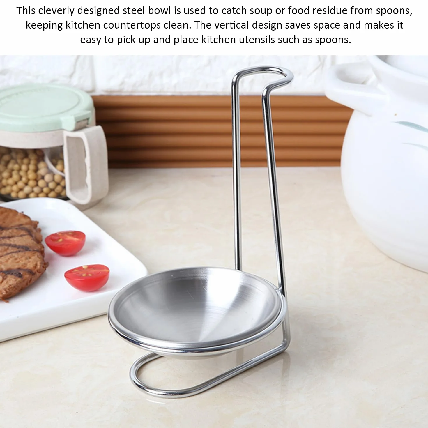 1 soporte para cuchara de cocina de acero inoxidable, utensilios de cocina, colador, soporte para sopa
