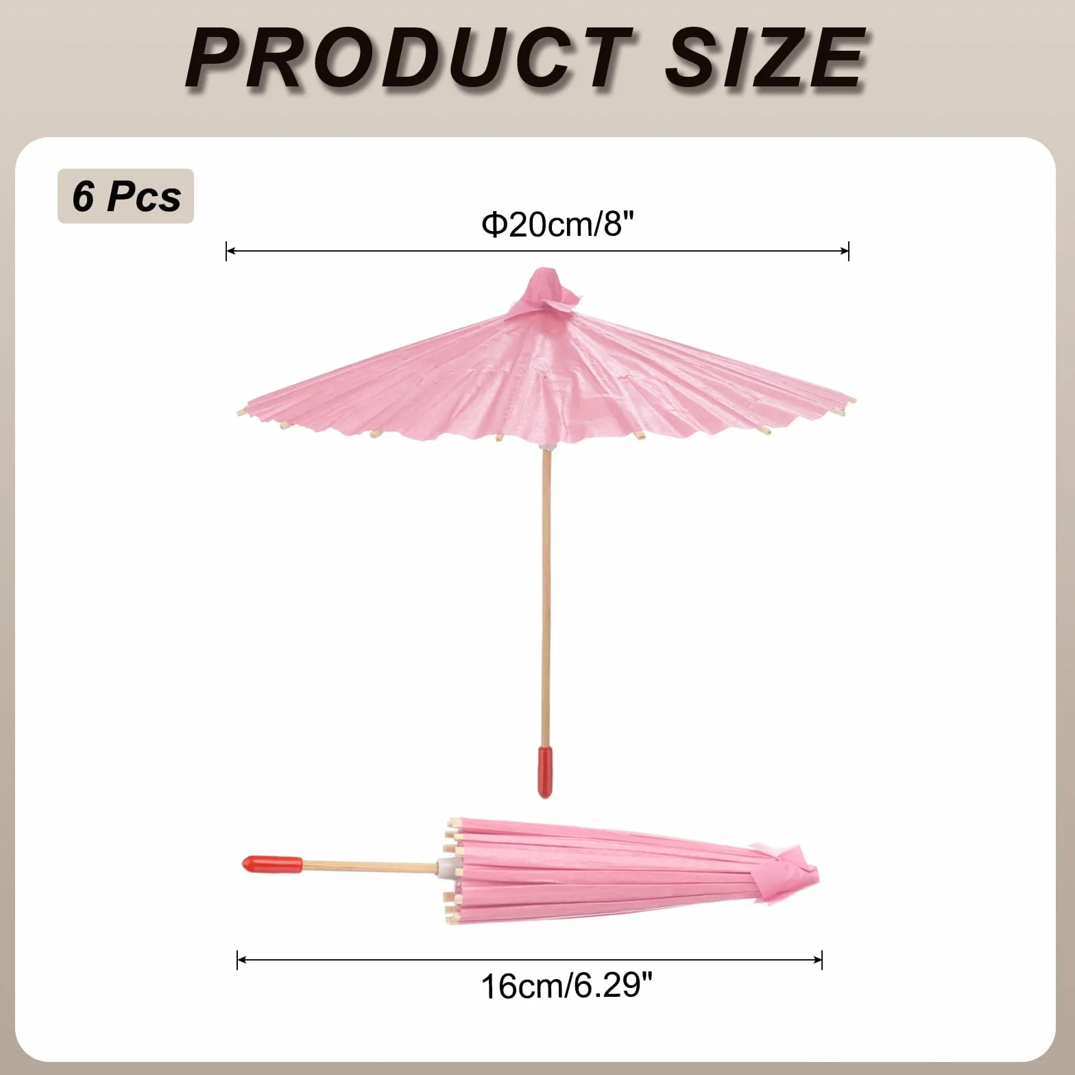 QUARKZMAN 6 Sombrillas De Papel, Sombrilla De Papel De 8 Pulgadas para DIY Pintadas Al Óleo, Sombrillas para Decoración De Bodas, Fiestas Y Manualidades, Color Rosa