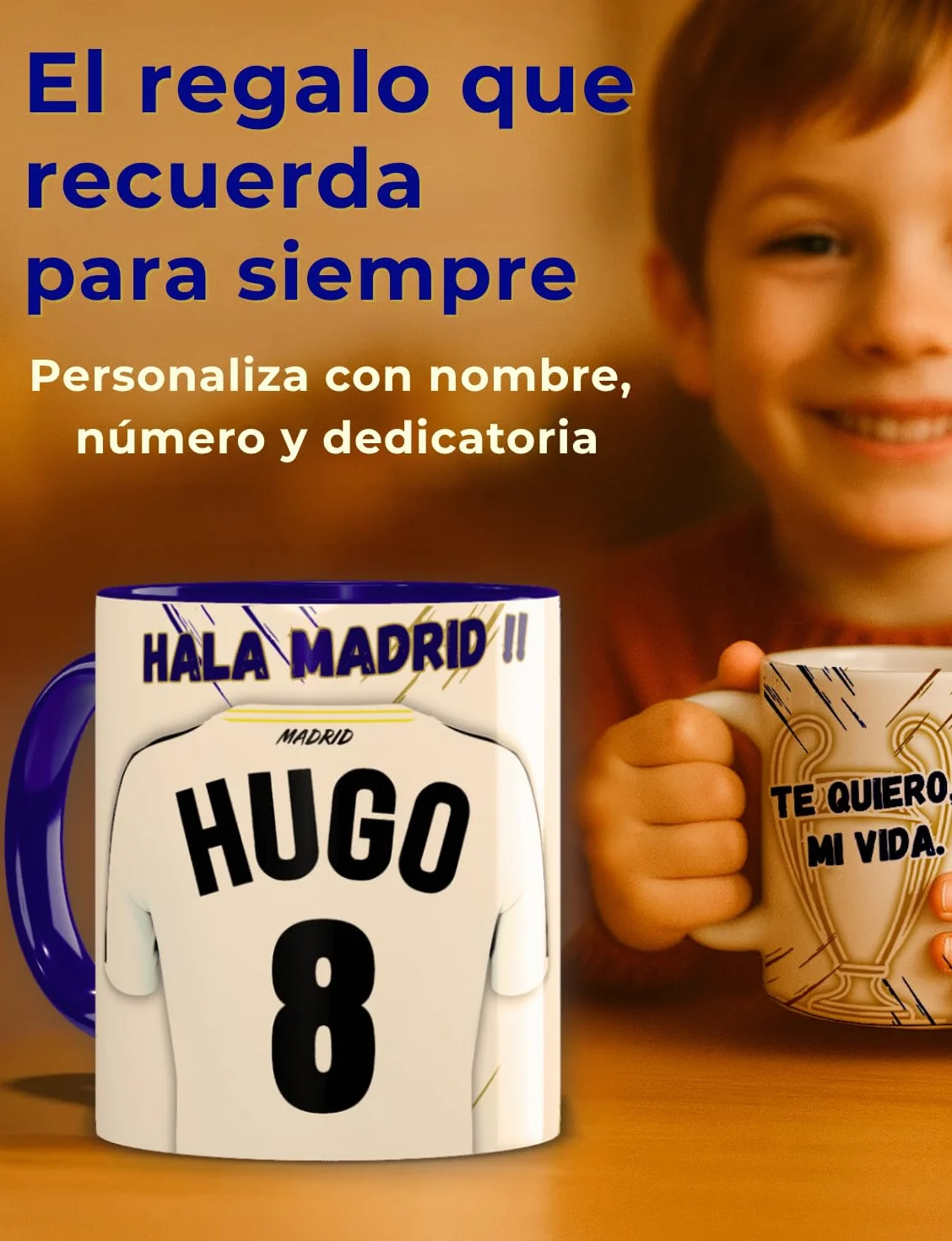Taza Madrid Personalizada Nombre Número Dedicatoria Regalo Fútbol Original Niños Cumpleaños Apta Microondas