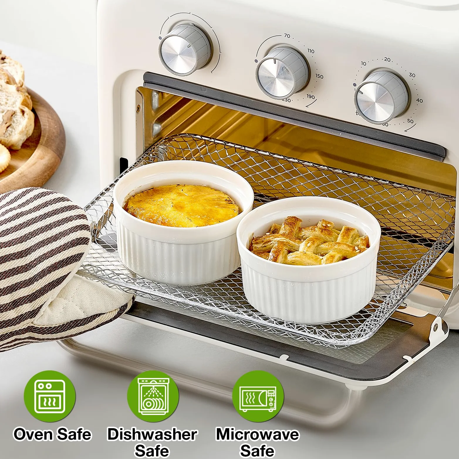 Mfacoy Ramequines con tapas, juego de 6 ramequines de porcelana de 8 onzas con cubiertas, tazas de natillas de pudín blanco para hornear, cuencos pequeños para salsas, postres, lavavajillas y horno