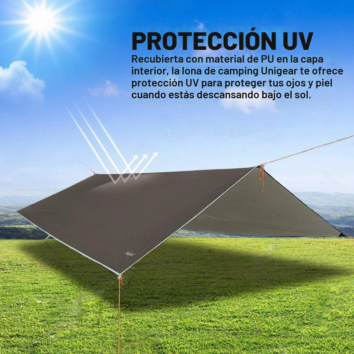 Unigear Tarp Impermeable 3x3 3x4 3x5 4x4 Lona para Hamaca con Ojales, Protección contra Lluvia y Solar para Camping
