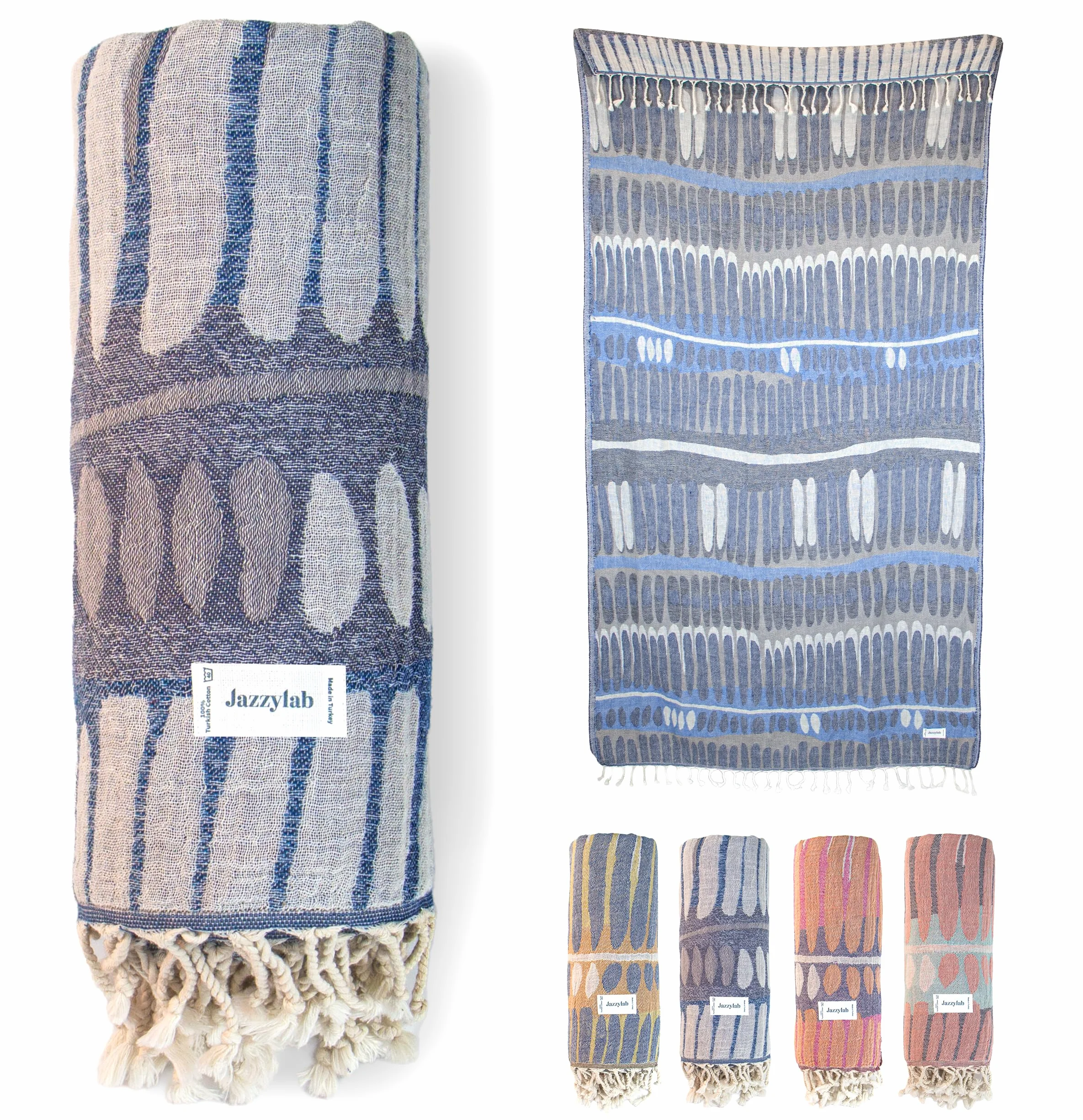Julienne Toalla Hammam | Pestemal Turco 100% algodón | Jacquard Artesanal | Ligera y versátil | Diseño Oriental con Flecos anudados a Mano | Azul Marino, 90x180 cm