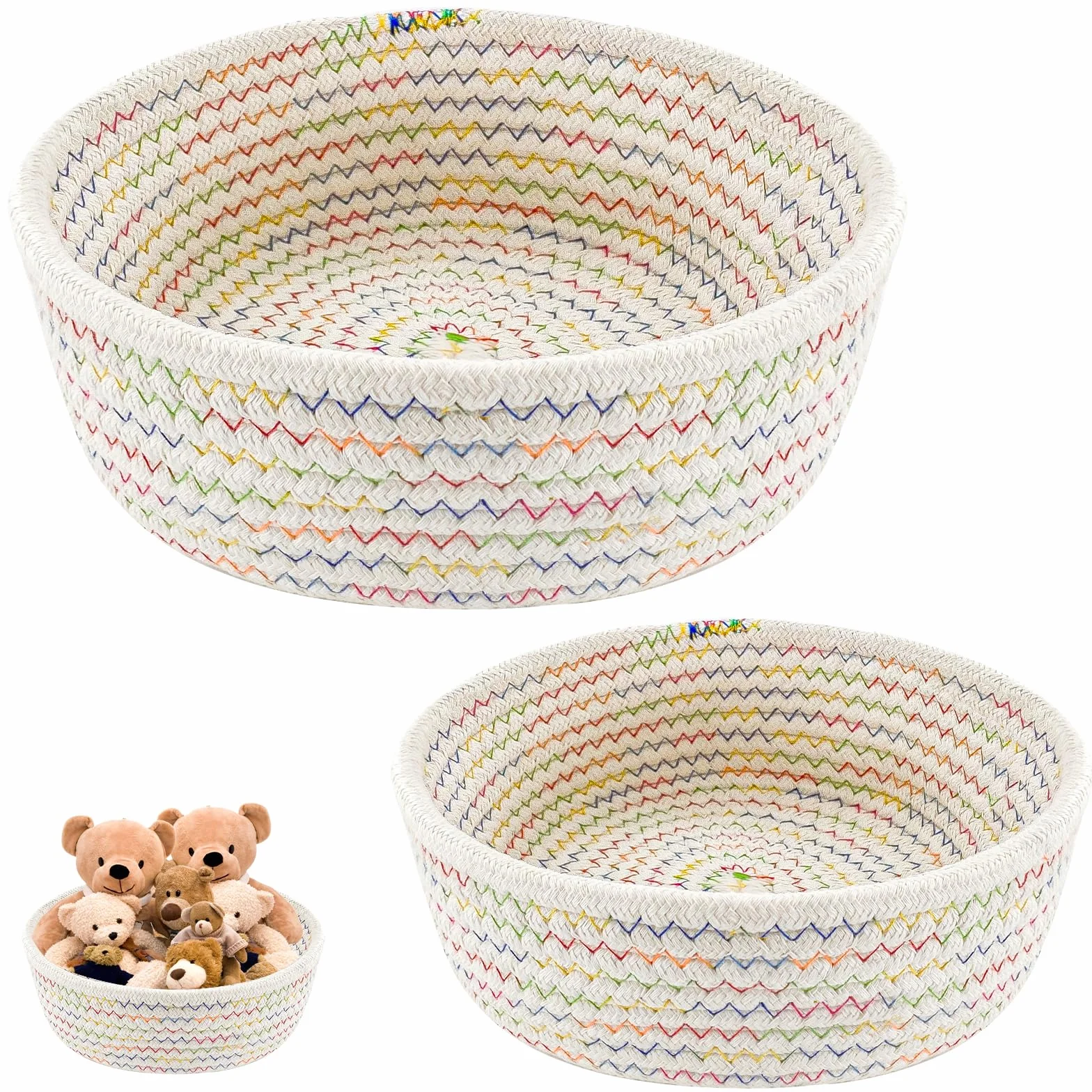 Cestas de Almacenamiento Trenzadas de Algodón, 2 Piezas, Cesta Decorativa para Dormitorio, Salón y Oficina (Blanco)