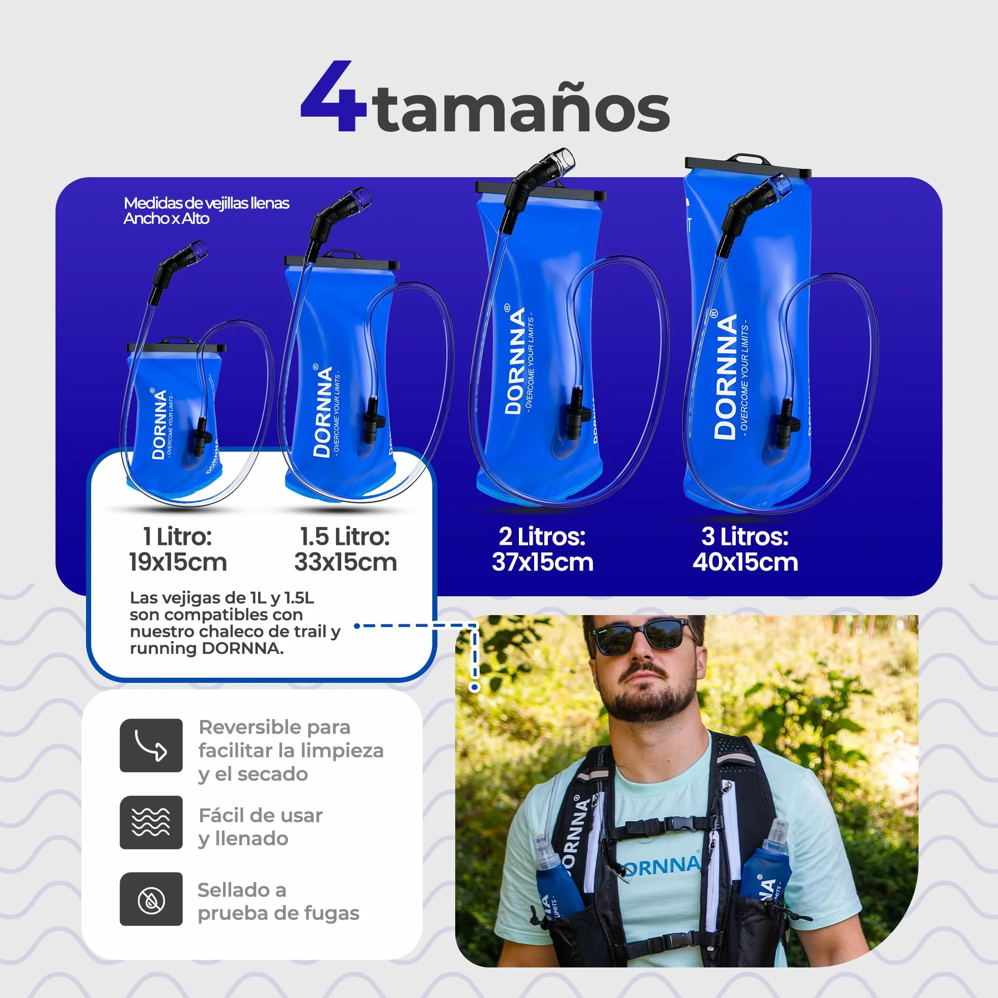 Bolsa de Hidratación sin BPA, Bolsa de Agua Portátil para Mochila Hidratación, Vejiga de Hidratación Resistente para Trail, MTB, Ciclismo, Montaña.