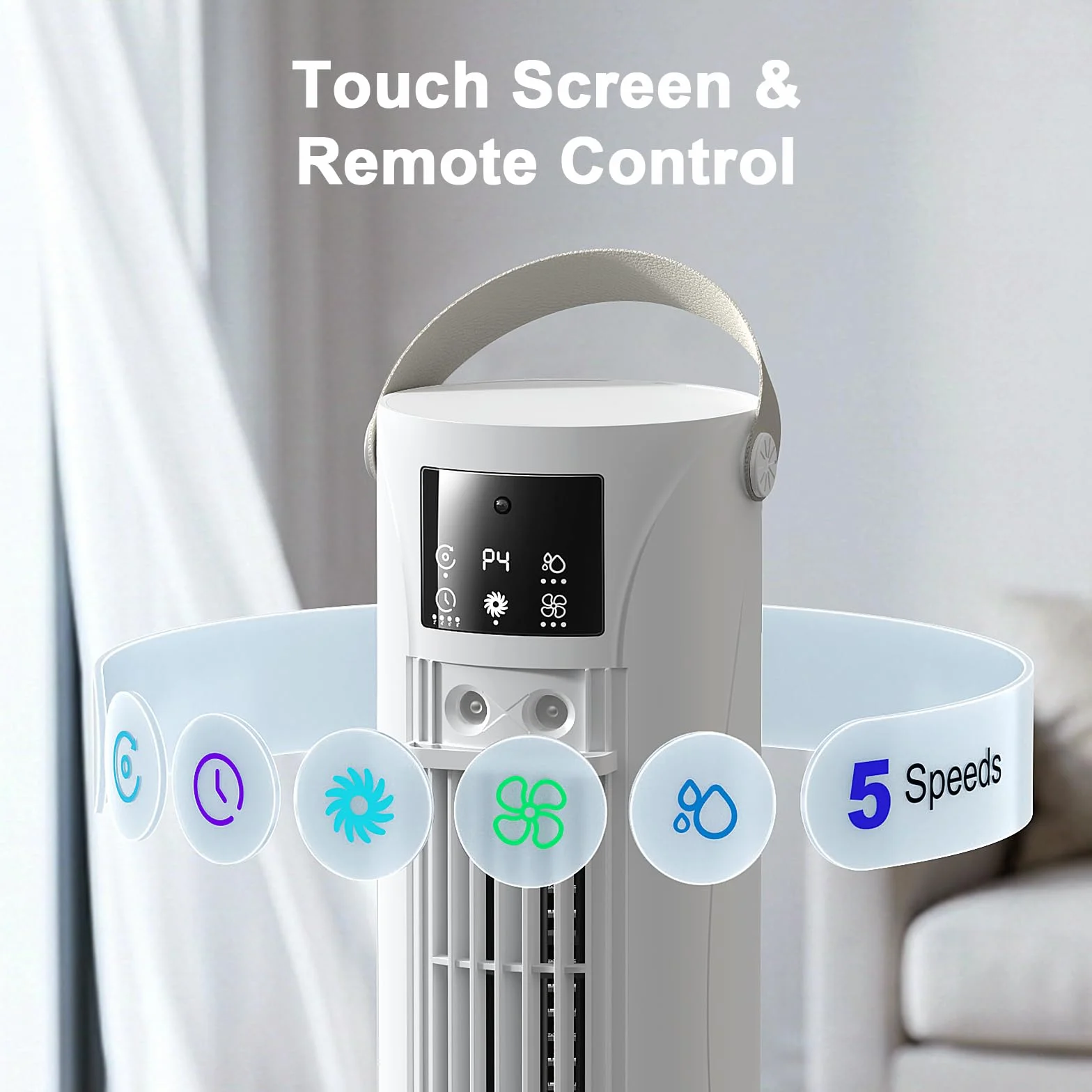 Aire Acondicionado Portátil – Mini Aire Acondicionado con Función de Refrigeración y Humidificación, 4 Niveles de Temporizador, Salida de Aire Oscilante de 120°, Oficina, Dormitorio（Blanco perla）
