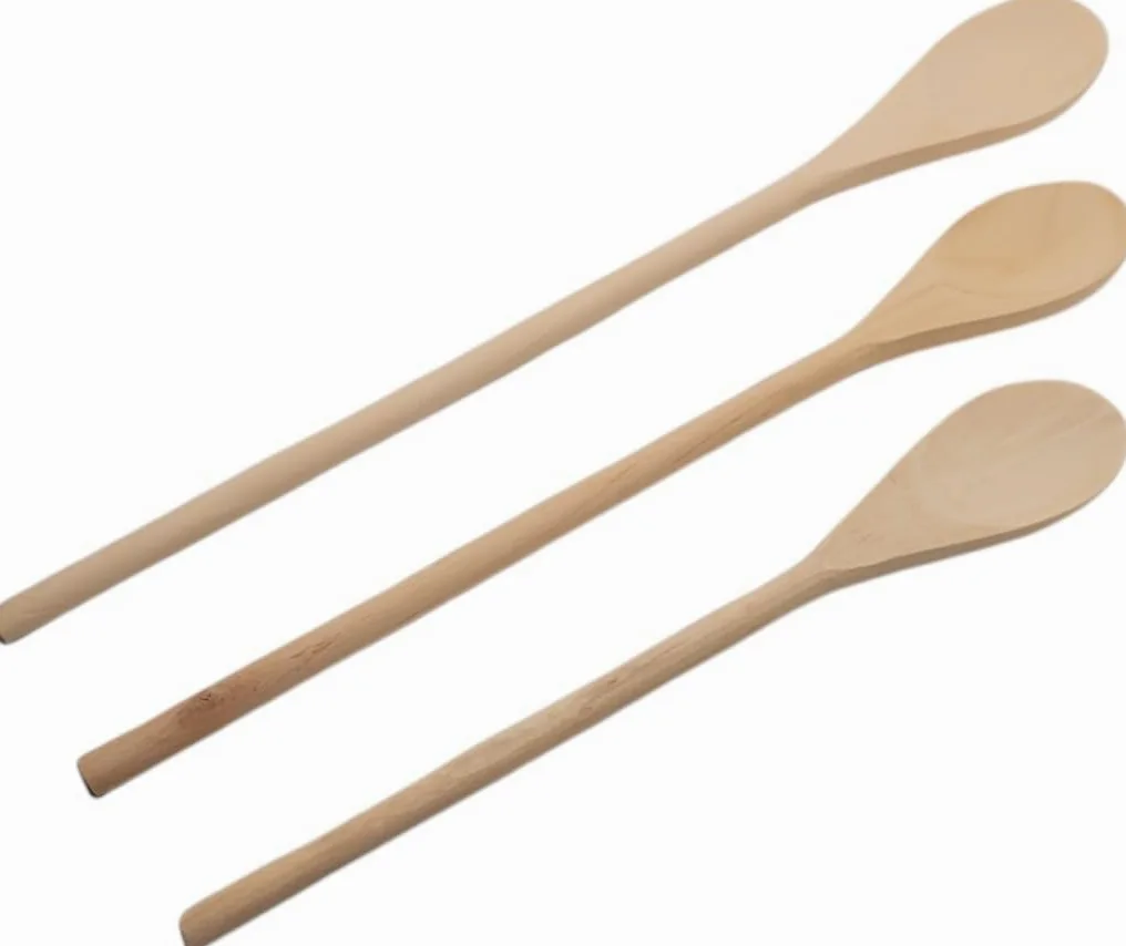 Juego de 3 cucharas para mezclar de madera con mango largo – 25,4 cm, 30,5 cm y 35,5 cm de largo