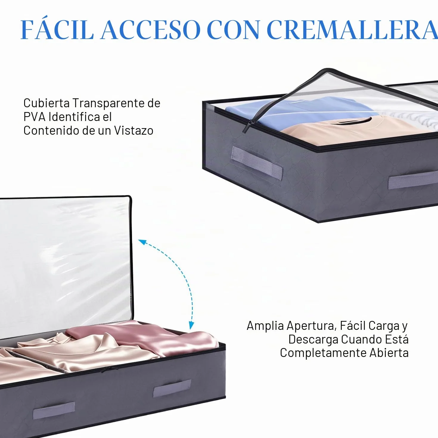 2PCS 90L Bolsas Almacenaje Ropa Debajo de la Cama, Bolsa Almacenamiento Plegable con Ventana Transparente, Organizador Armario para Abrigos Mantas Edredones, 100x50x18 cm | Organizadores de armario con ventana transparente, para edredón, manta, ropa, colo