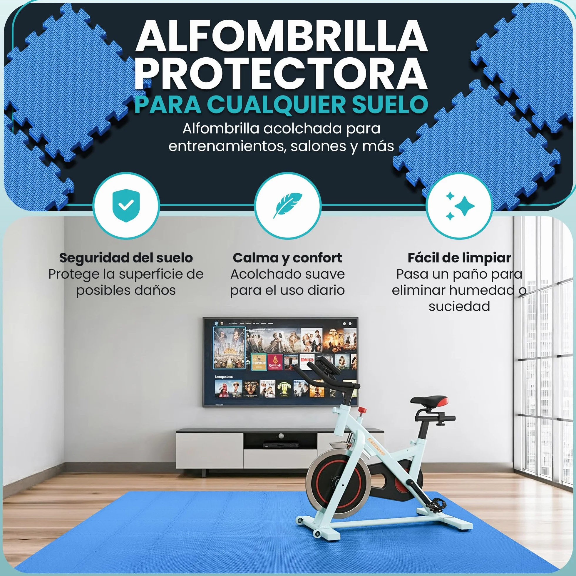 Esterilla Fitness EVA Set 21 Piezas Suelo Gimnasio Colchoneta Antideslizante Tatami Alfombrilla Puzzle Gym Azul