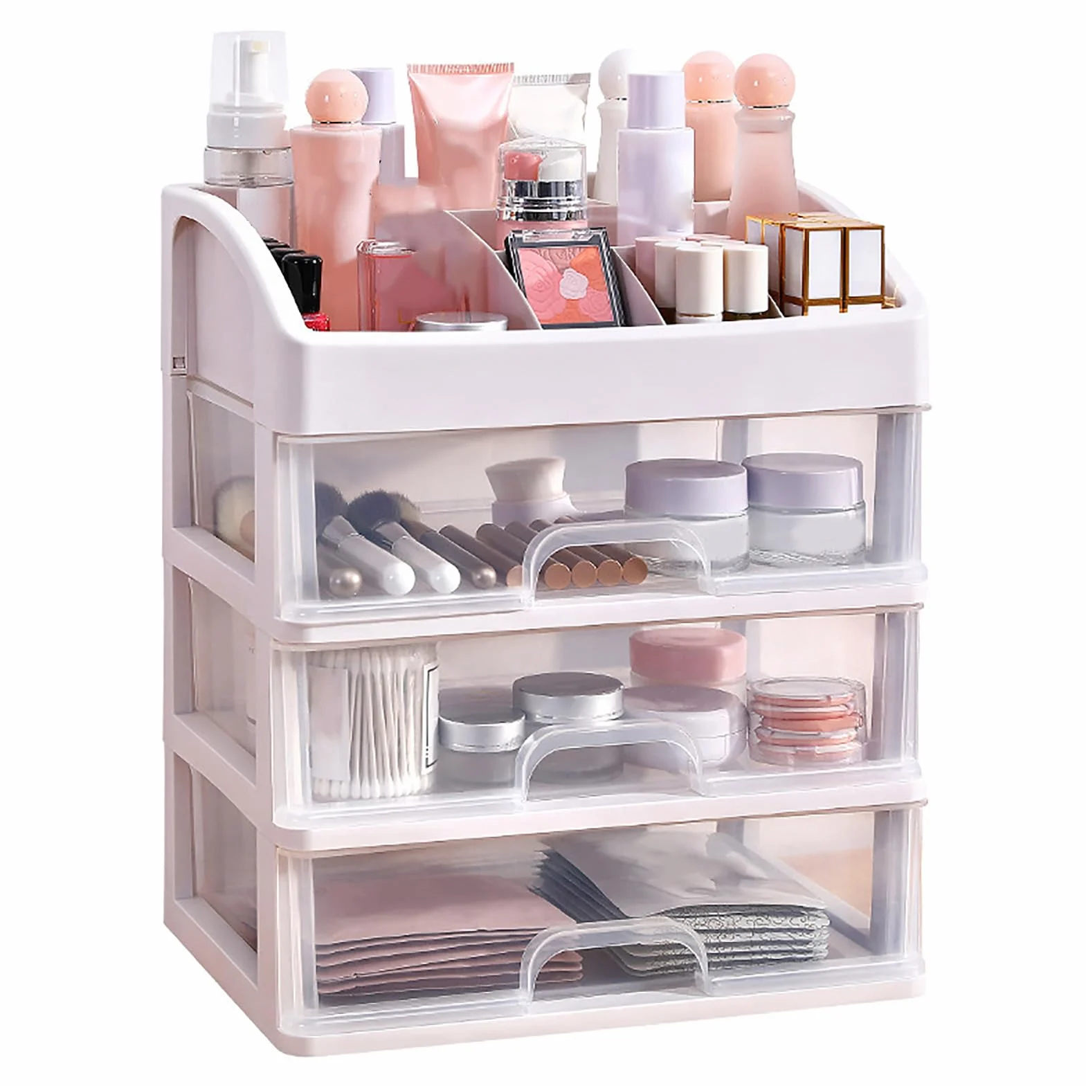 Organizador de Maquillaje con 3 Cajones Transparente, Caja de Almacenamiento para Cosméticos, Accesorios y Joyería, Plástico Resistente, Multifuncional, Ahorro de Espacio