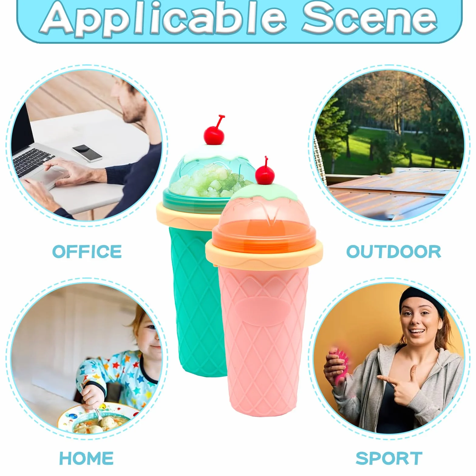 DAZZTIME Slushie Maker Cup,Frozen Cup,DIY Homemade Quick Frozen Smoothies,Máquina de Granizado,2 In 1 Straw And Spoon,Homemade Smoothie Cups para Niños y Familia
