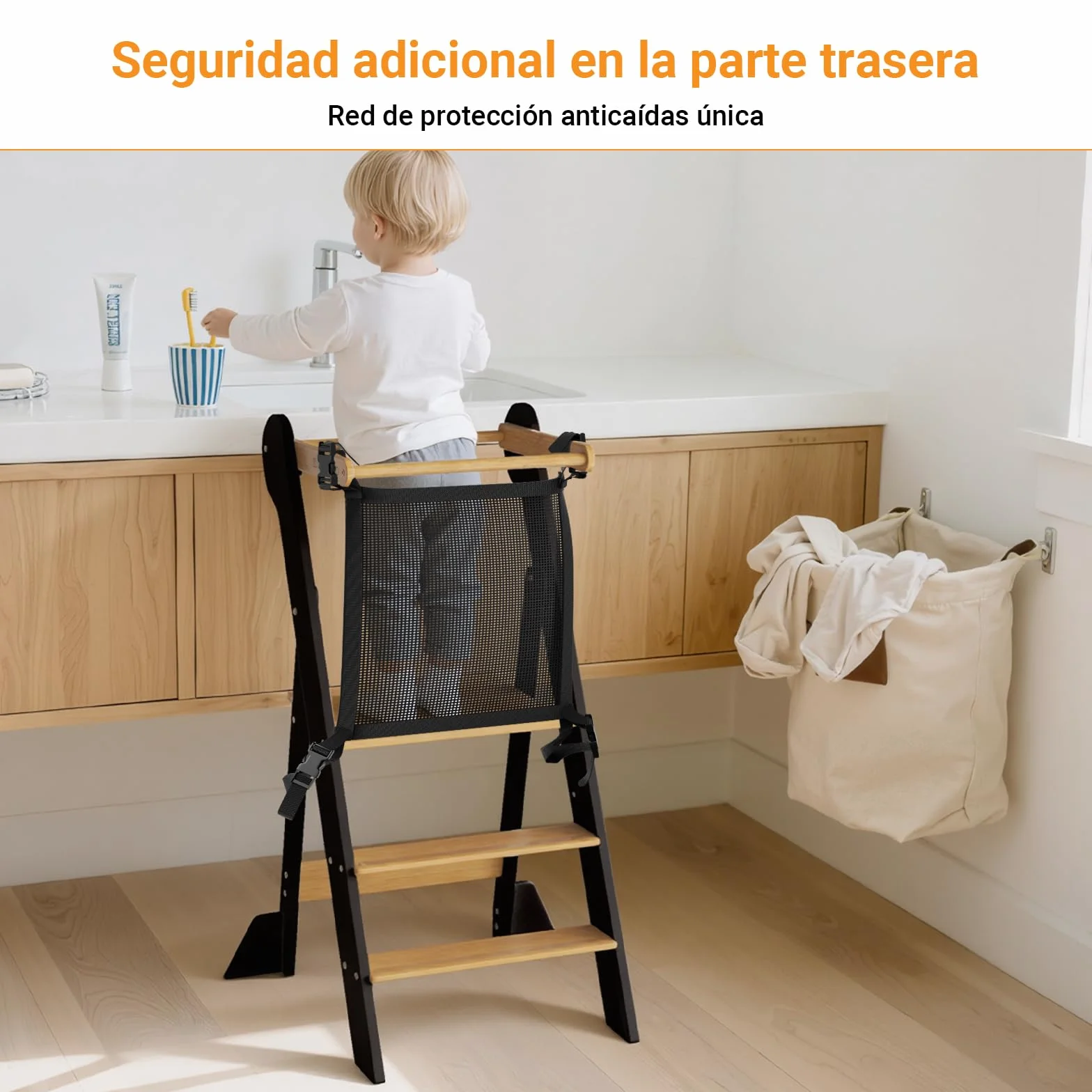 COSYLAND Torre de Aprendizaje Plegable 2 Alturas Ajustable para Niños 18 Meses a 6 Años Negro Natural