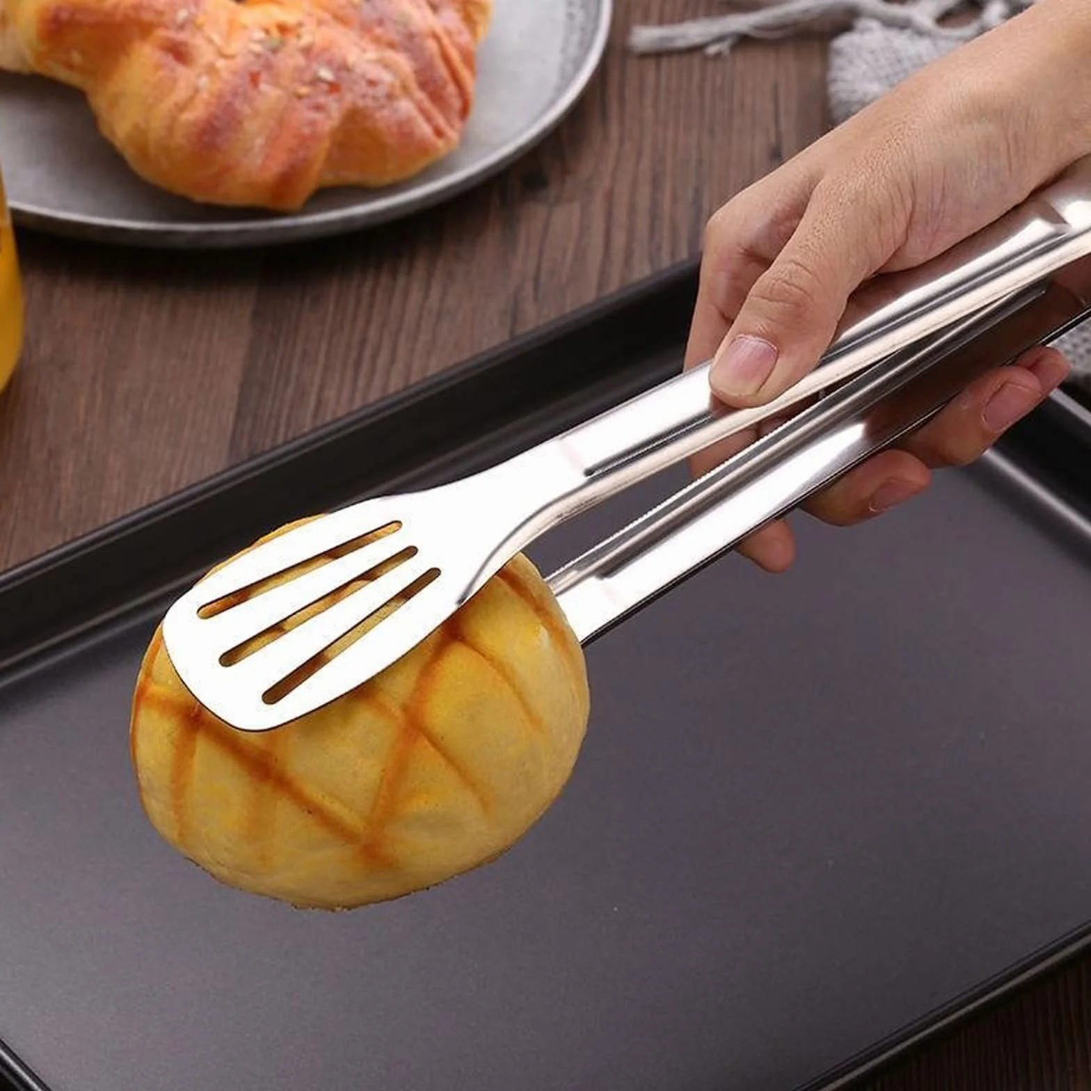 Pinzas de Cocina de Acero Inoxidable, Pinzas para Alimentos, Pinzas antiadherentes para Servir, Pinzas para Pan anticalor, Pinzas para Pan, Ensalada, postres, Pinzas (9 Pulgadas)