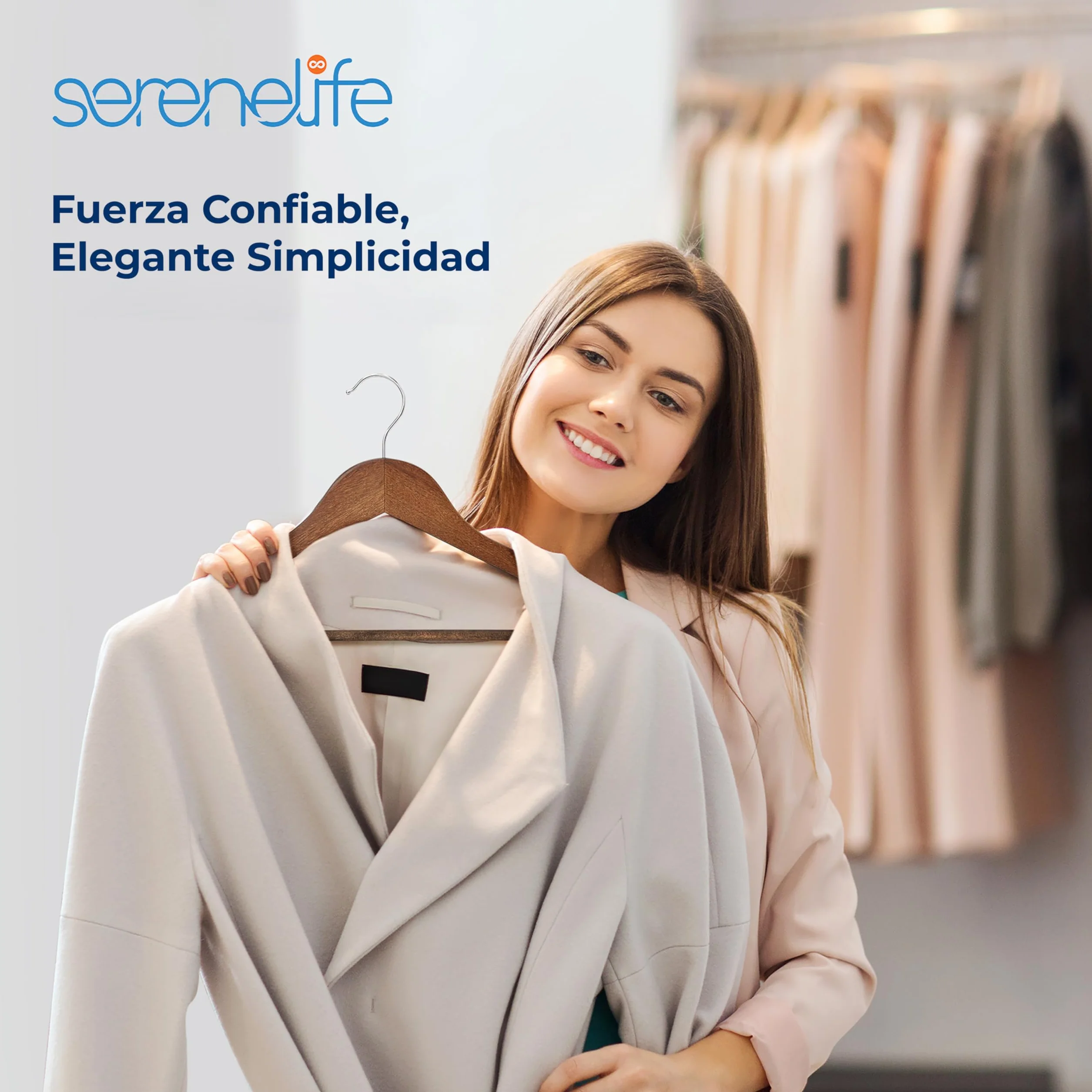 SereneLifeHome Perchas Madera, Ropa, Pack de 10, Antideslizantes, con Gancho Giratorio de 360°