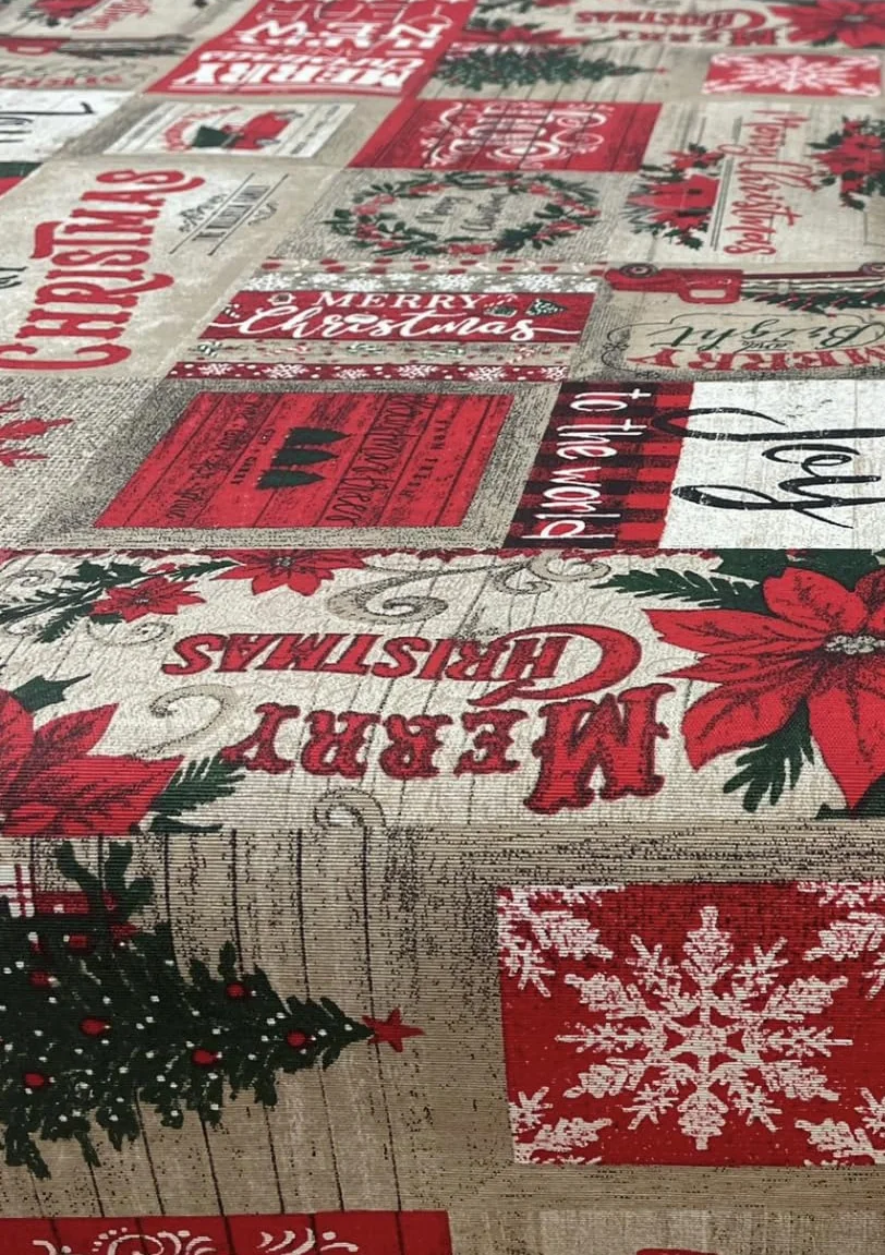 Mantel Tela resinada, Antimanchas, Impermeable para Mesa Cuadrada, Rectangular o Redonda - Motivos navideños - Merry Christmas (140_x_350_cm)