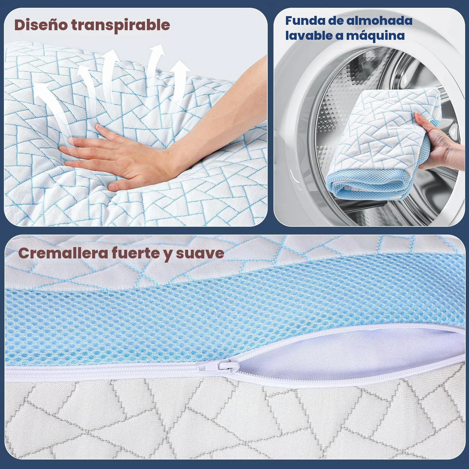 Almohada Viscoelástica Regulable, Soporte Cervical, Alivia Dolor de Cuello | Tamaño Queen*2, Curva Ergonómica, Altura/Firmeza Regulable, Funda Reversible Lavable, Lado Bambú & Lado Fresco, OEKO-TEX