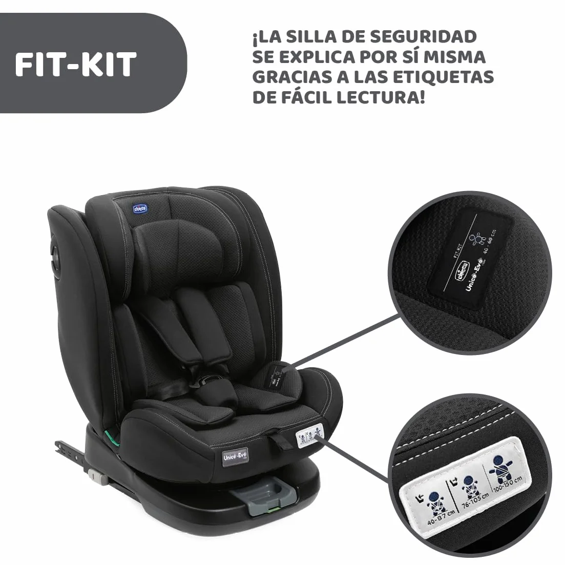 Chicco Unico EVO I'Size Classic Silla de Coche ISOFIX 360º Giratoria 40-150 cm Grupo 0123 Negra