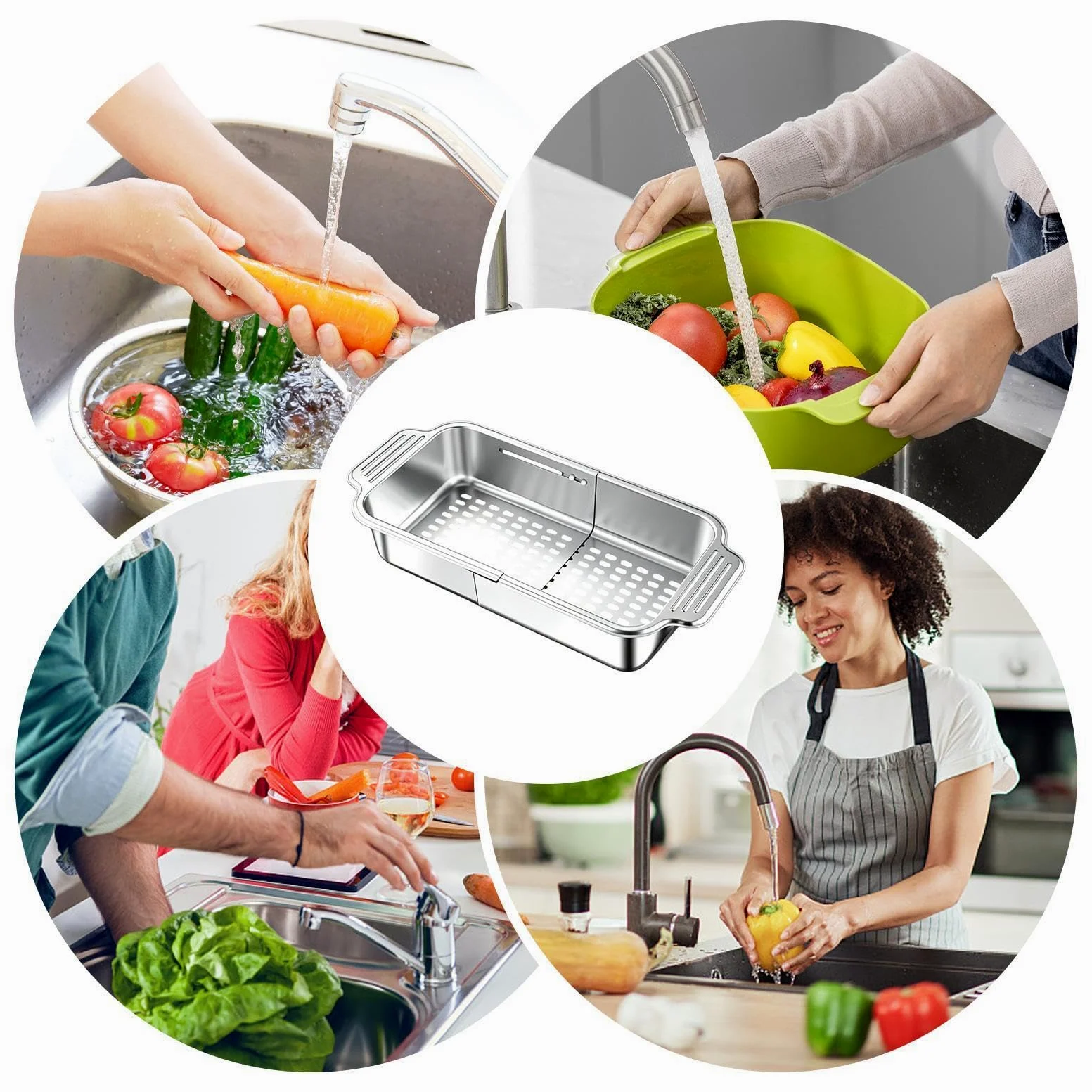 Escurridor Expandible Sobre El Fregadero Colador Telescópico Filtrante | Colador Antiatasco para Fregadero para Verduras, Frutas, Pasta, Utensilios, Menaje, Cocina, Hogar, Apartamento, Restaurante