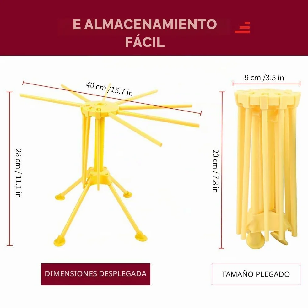 Estante de secado de pasta plegable - Estante de secado de pasta con secador de fideos domésticos de 10 bar - Compacto Fácil de almacenar Instalación rápida (Amarillo)