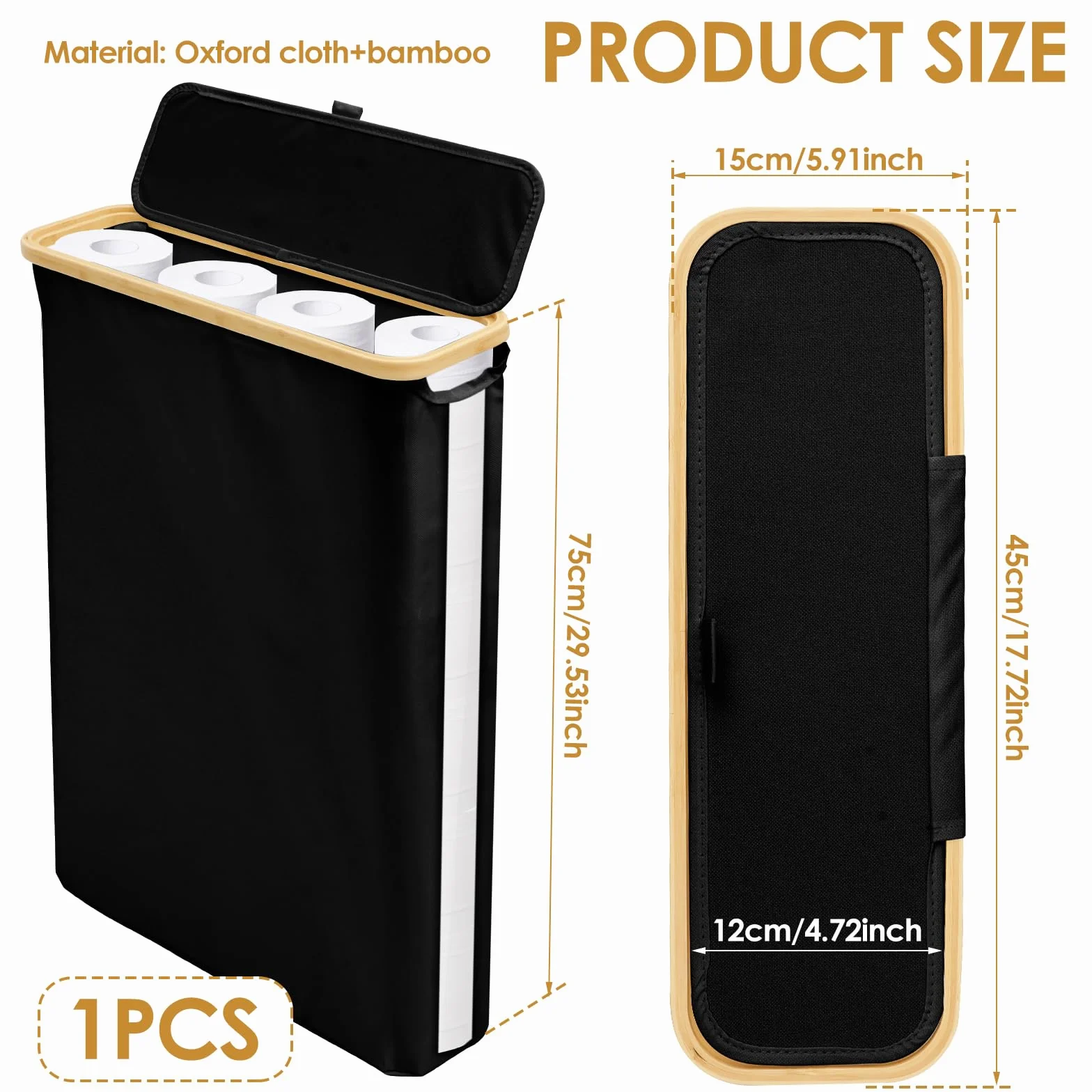 Cesta de almacenamiento de papel higiénico, 40 l, caja de almacenamiento con tapa, ventana lateral Oxford, cesta de papel higiénico a prueba de polvo, 24 rollos estándar para baño y hogar (A)