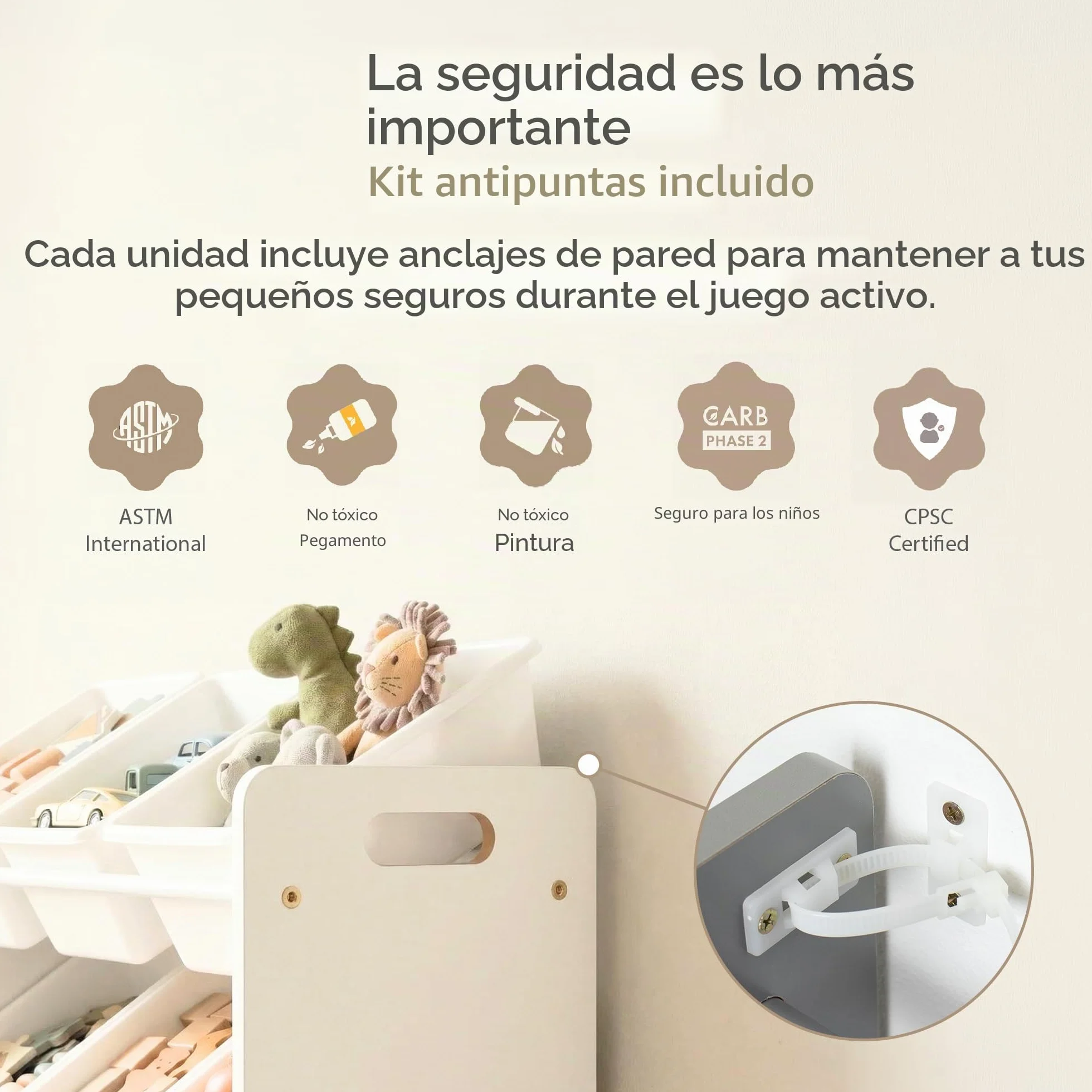 Humble Crew Organizador Infantil Gris/Blanco: 9 Cajas Almacenamiento, diseño Moderno, Seguro, fomenta Orden, Ideal niños, Montaje fácil, hogar