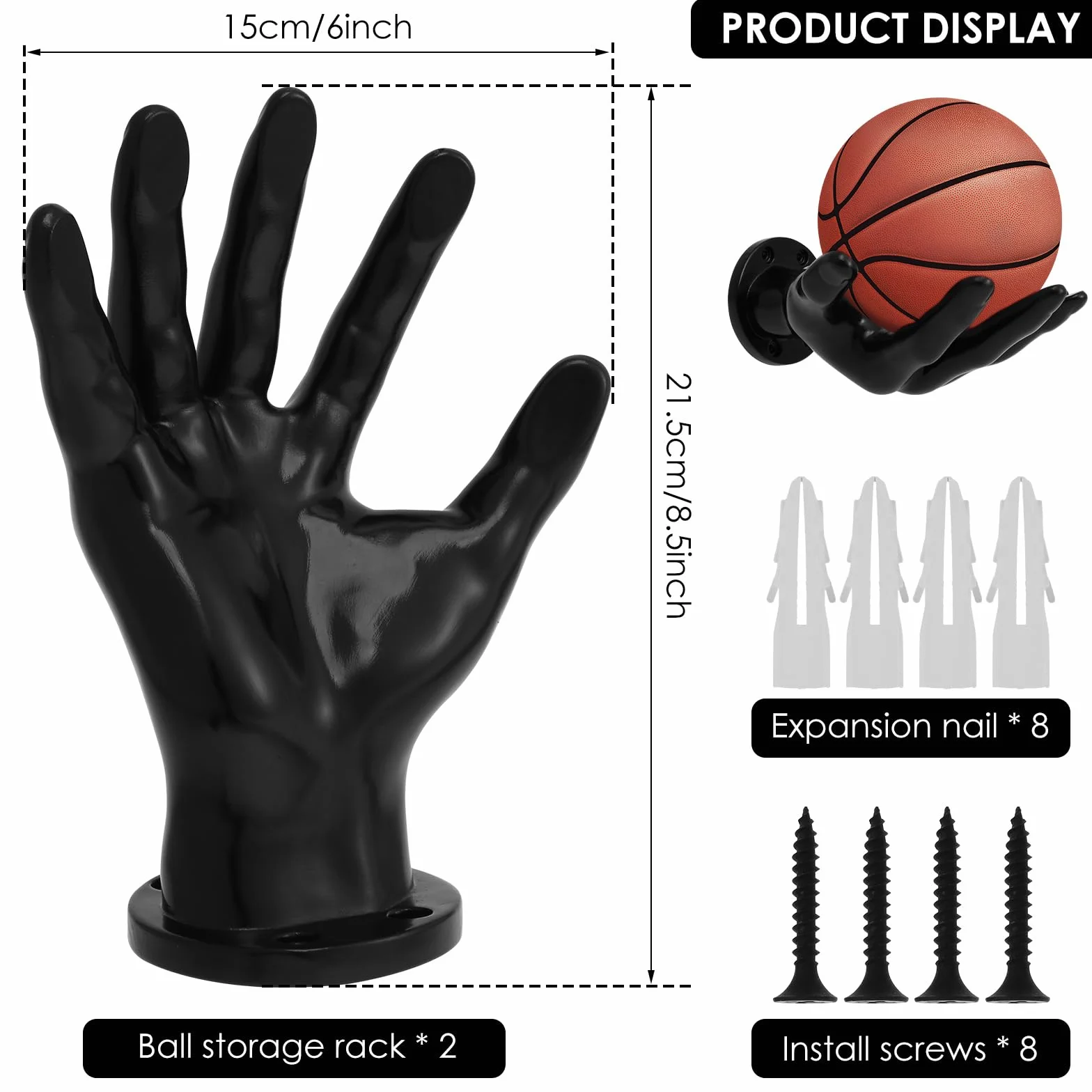Soporte de pared para baloncesto 15 x 21,5 cm con tornillos y clavos