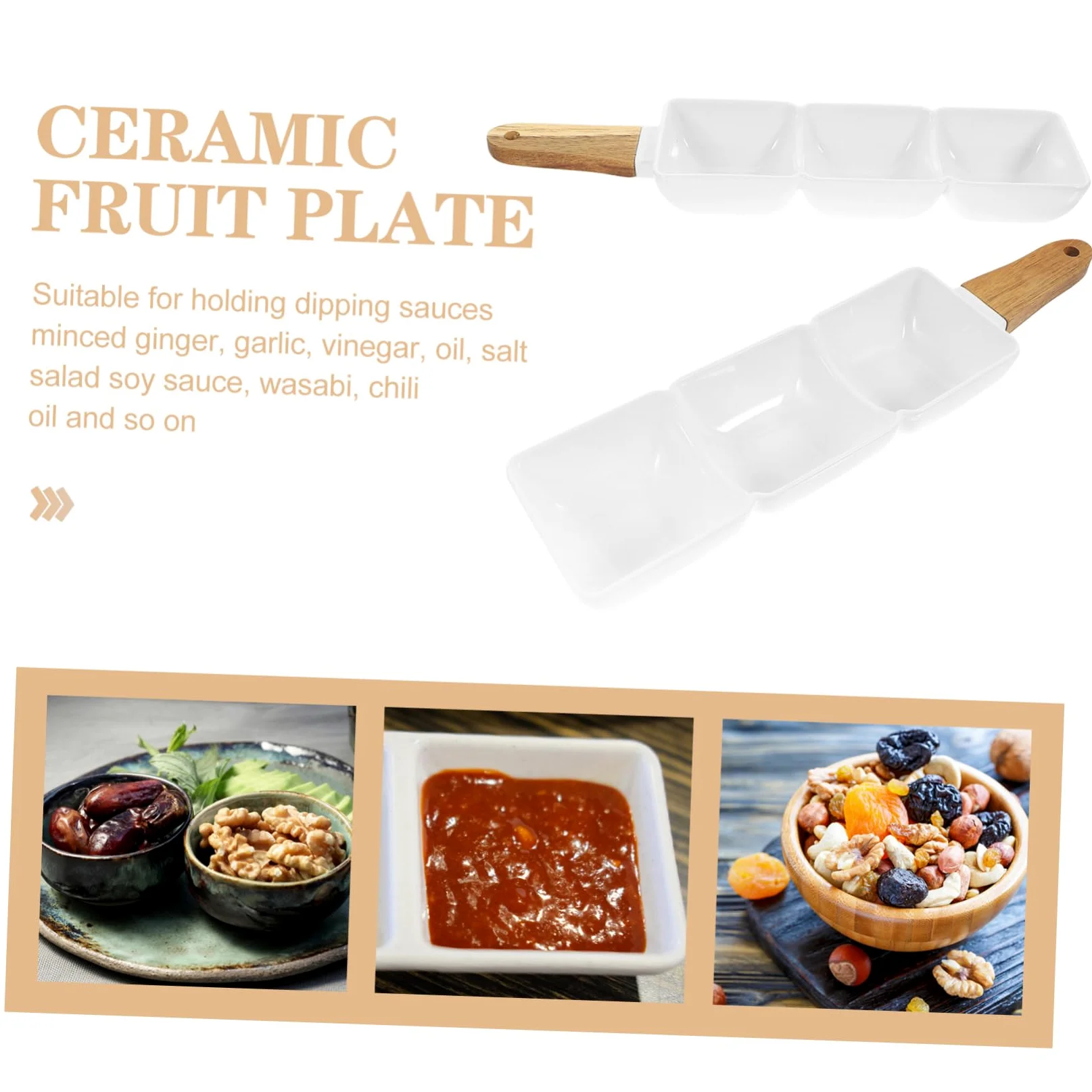 LIFKOME 2 piezas Bol de Cerámica de Compartimentos con Mango para Snacks y Frutas para Salsas y Aperitivos Casa o