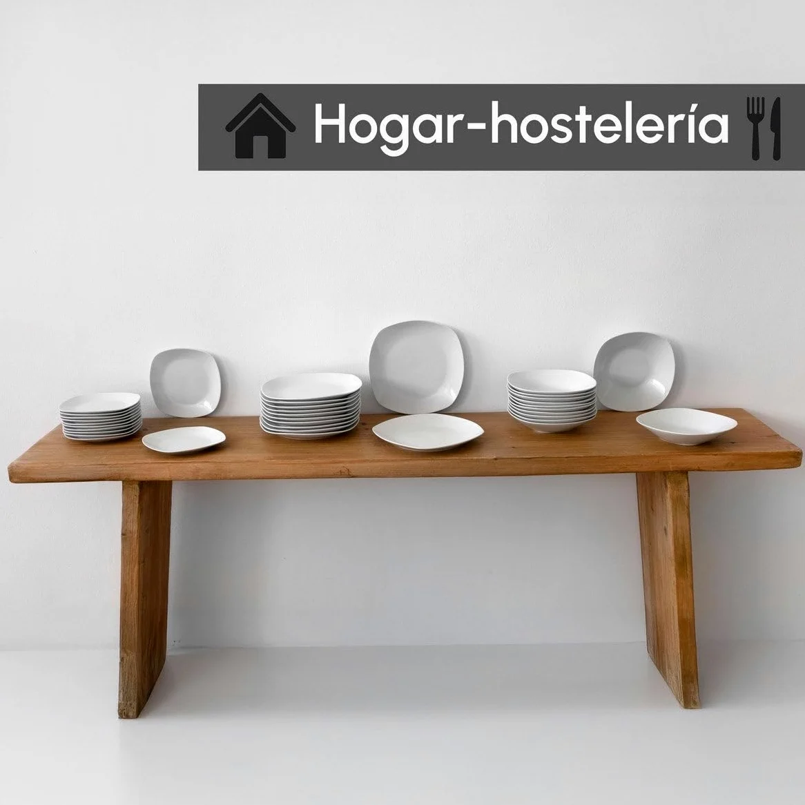 Juego de 12 platos llanos cuadrados en porcelana color blanco de 25 cm | Diseña tu propia vajilla moderna de 12 servicios. Su gran amplitud te permite servir los platos principales cómodamente.