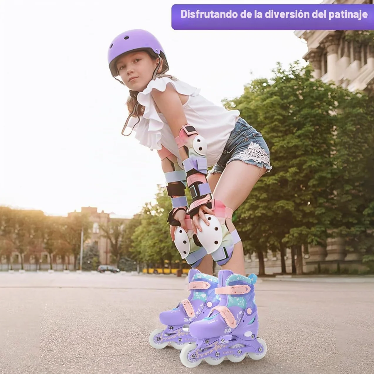 ERNAN Patines en línea, patines en línea ajustables iluminados para niños, patines en línea para niños y niñas, patines para niños, jóvenes, principiantes