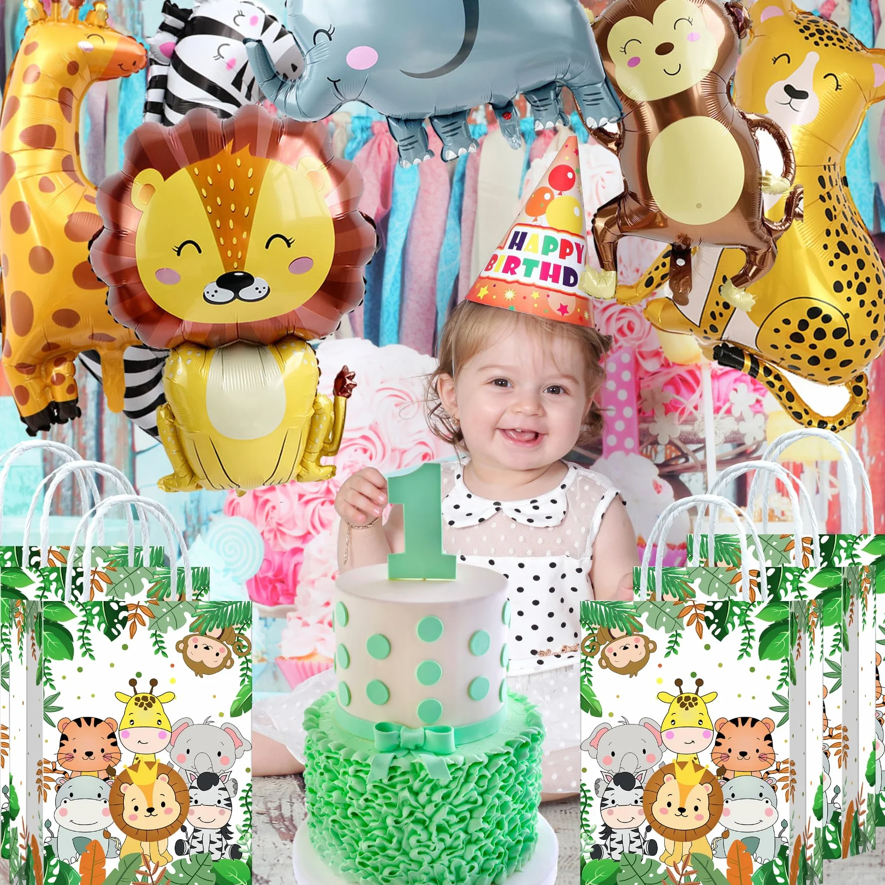 10 bolsas para fiestas Jungle Safari, bolsas de regalo Jungle Safari, bolsas de papel con asas, bolsas de regalo de cumpleaños con animales, bolsas de regalo de papel con animales