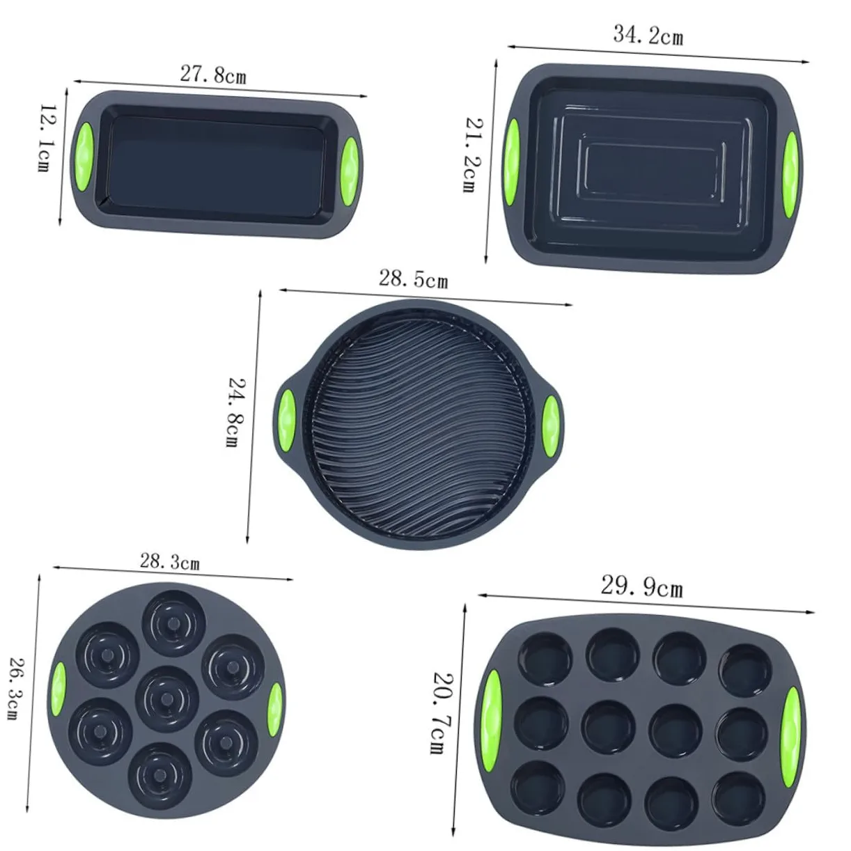 Healeved Kit de Moldes de Silicona Multiusos 5 Piezas para Hornear Pasteles y Bizcochos Resistencia Térmica para Repostería Casera