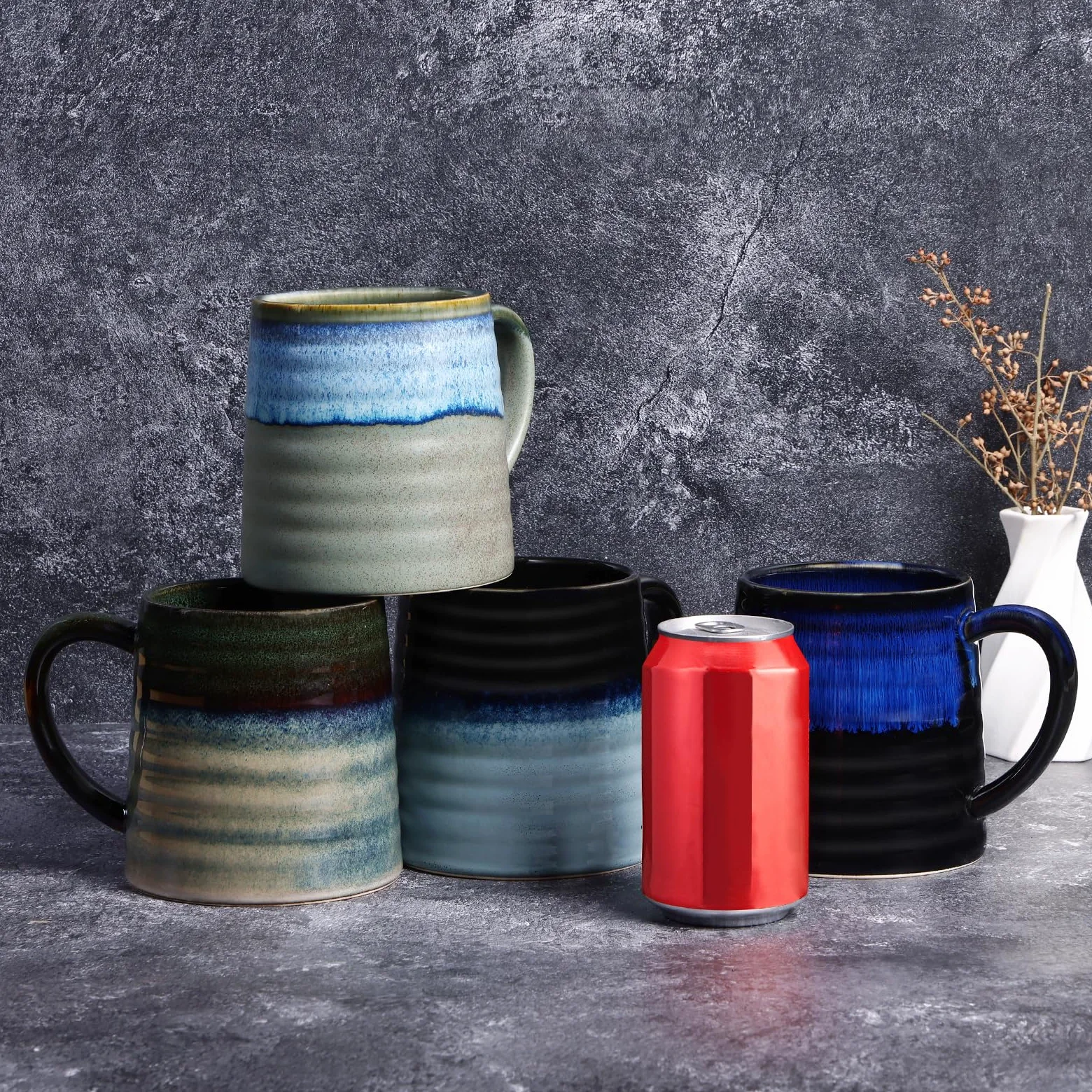 700ml Taza de Café de cerámica extra grande con asa grande, 25Oz taza de té de grand para la oficina y el hogar, apta para microondas y lavavajillas, textura esmaltada hecha a mano (Azul Estrellado)